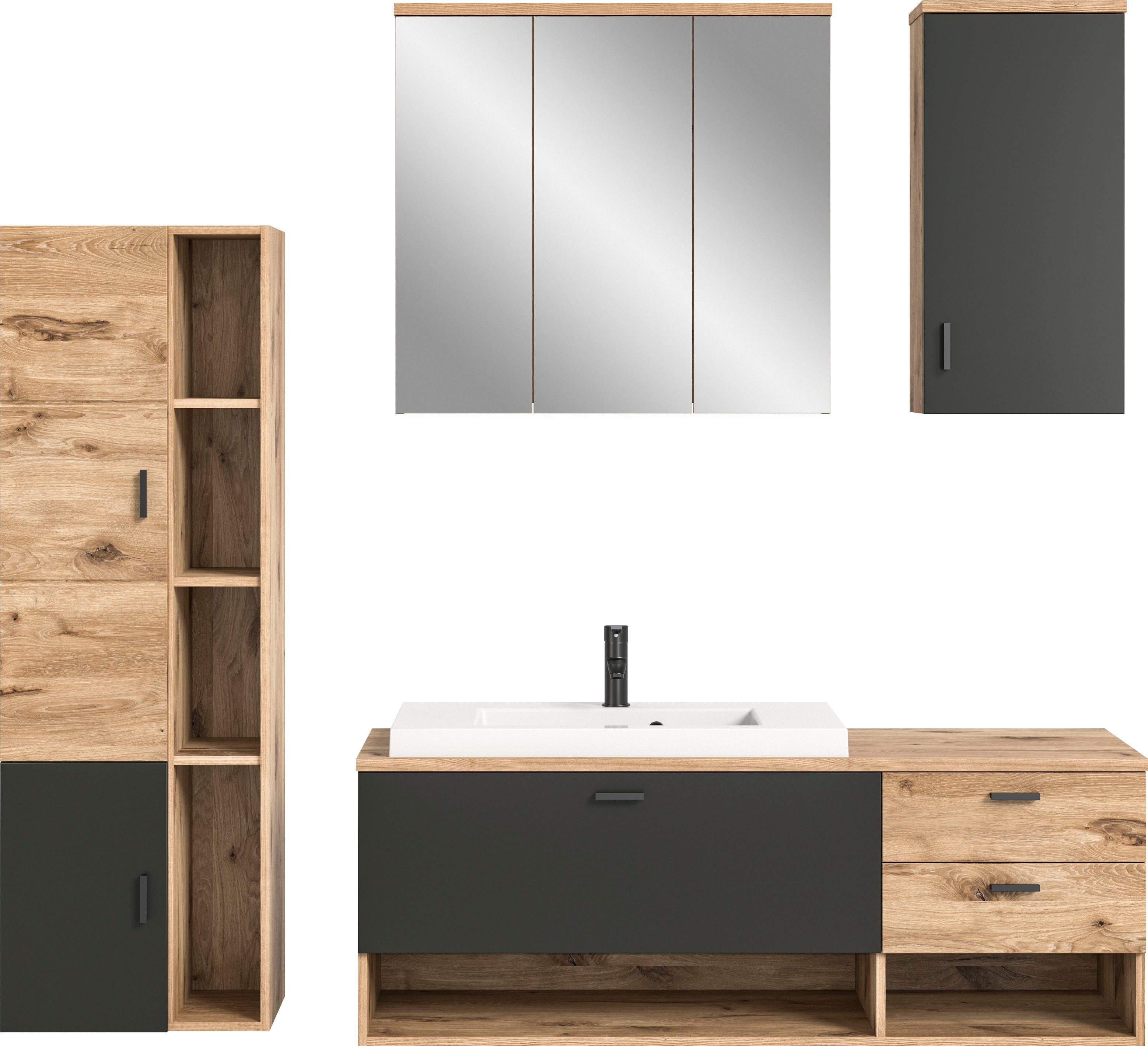 welltime Badkamerserie Dolo, 4-delig, inclusief mineraalgiet-wasbak, bestaande uit: (set, 4-delig) badmeubelsets grijs