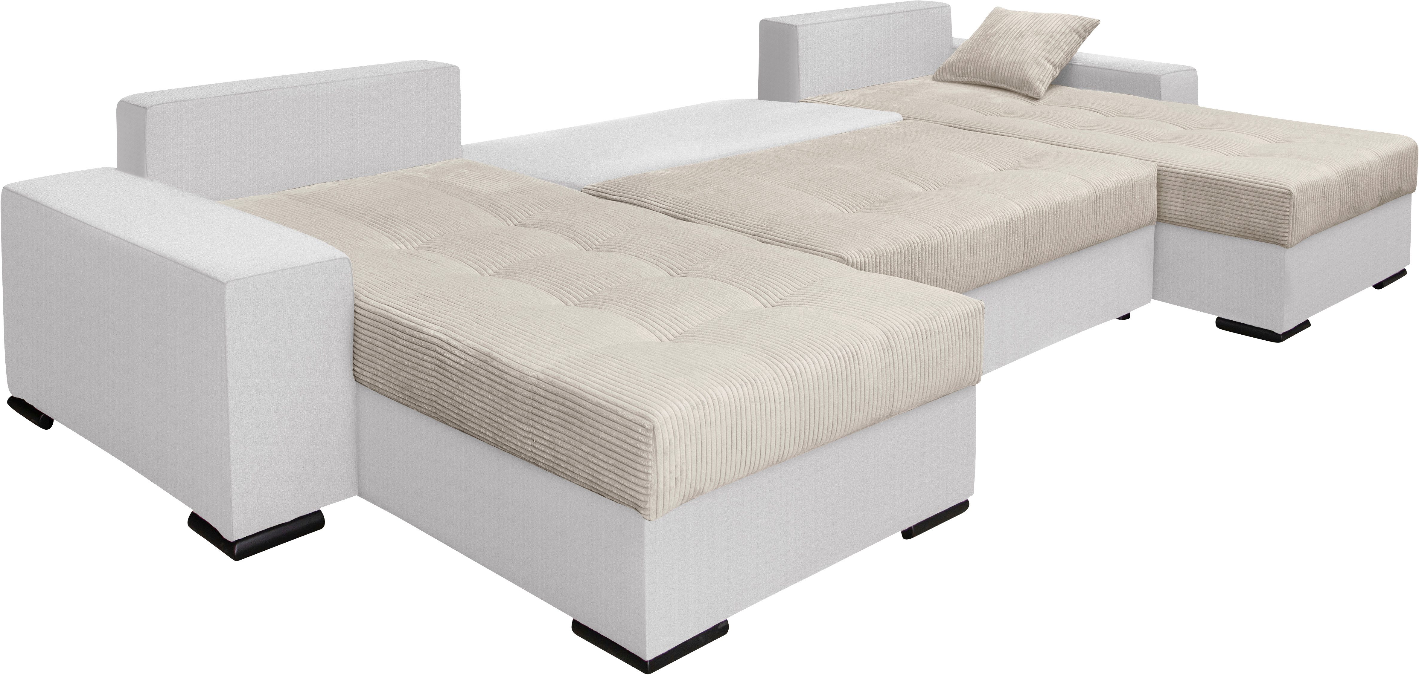 COLLECTION AB Zithoek XL-Josy U-vorm, breedte 313 cm, cord-/mix incl. bedfunctie, bedlade, met 4 gelijk grote rugkussens