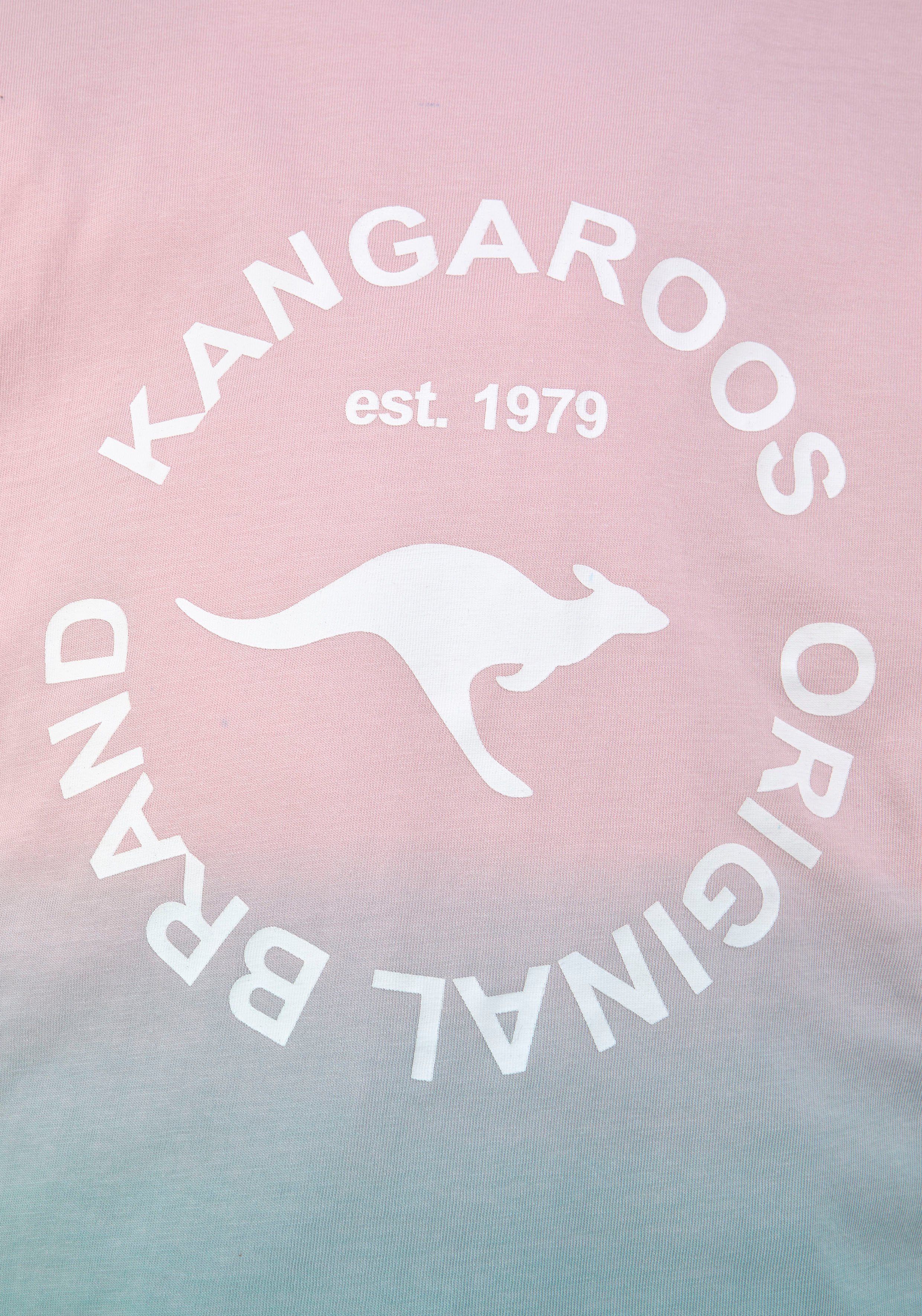 KangaROOS T-shirt Met trendy kleurverloop korte mouwen, comfortabele pasvorm, met logoprint, ronde hals