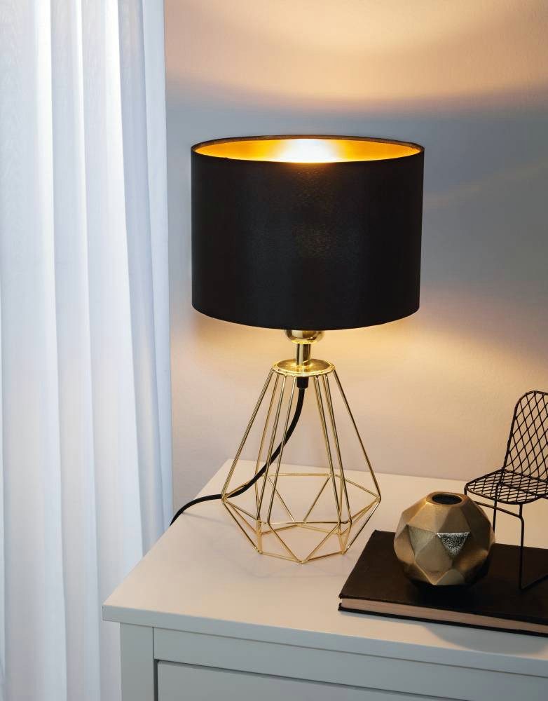 EGLO Tafellamp CARLTON 2 Vintage tafellamp, retro lamp, metaal, stof, goud, zwart, E14 (1 stuk)