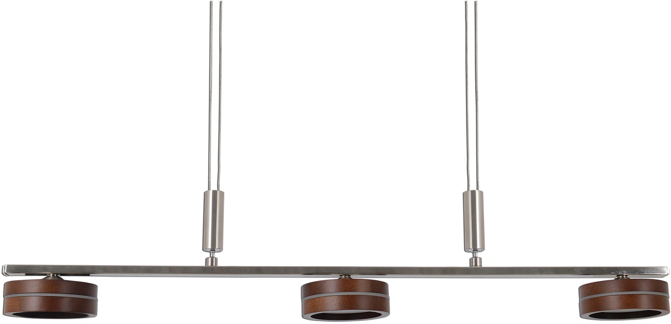 näve Led-hanglamp Triberg 3-vlamig, kappen van hout (eiken), wanddimmer, hoogte verstelbaar 80-150 cm (1 stuk)
