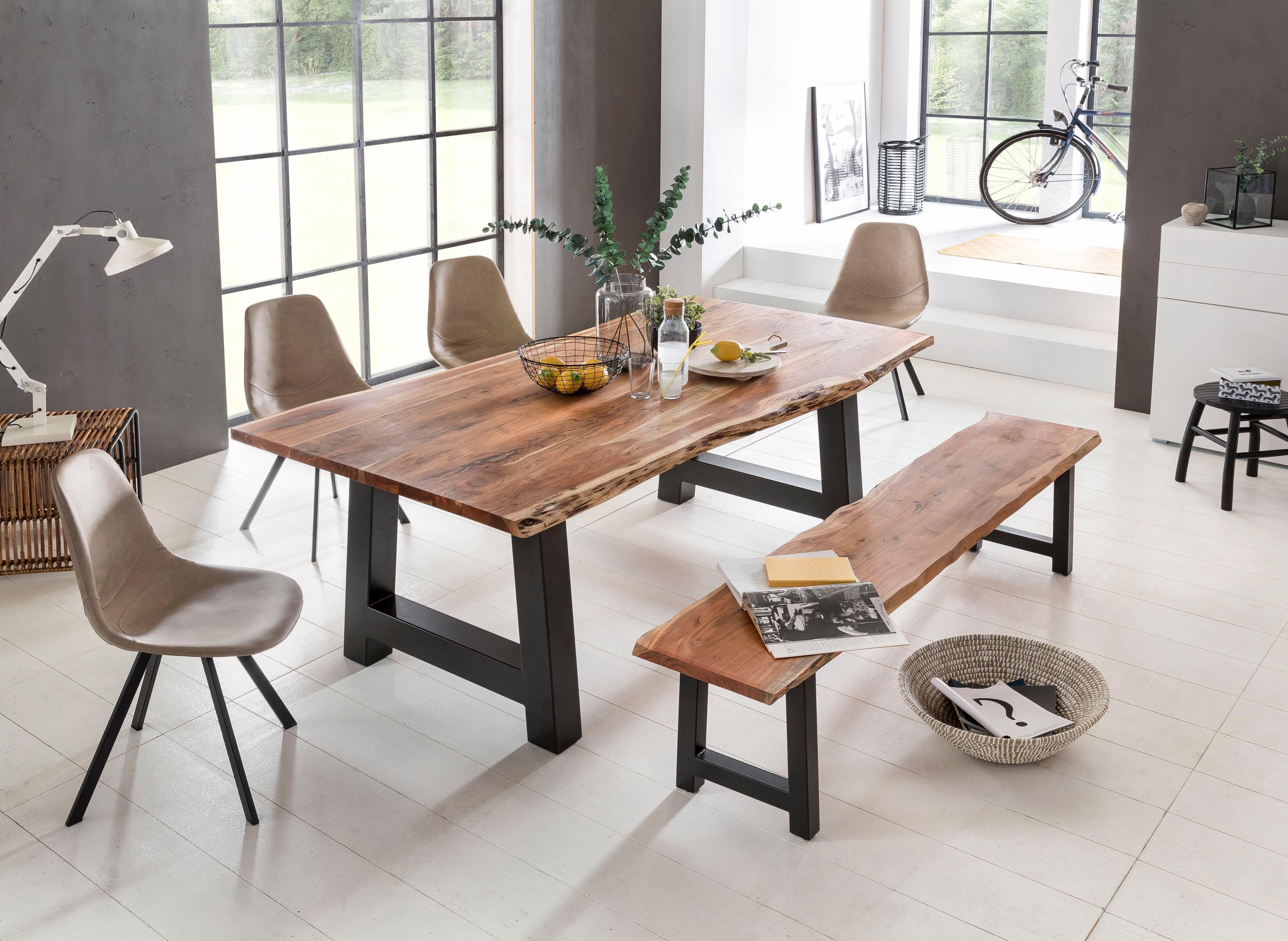 Home affaire Eettafel Manhattan met a-vormig metalen frame eettafels maat 160 cm x 77 cm x 90 cm beige