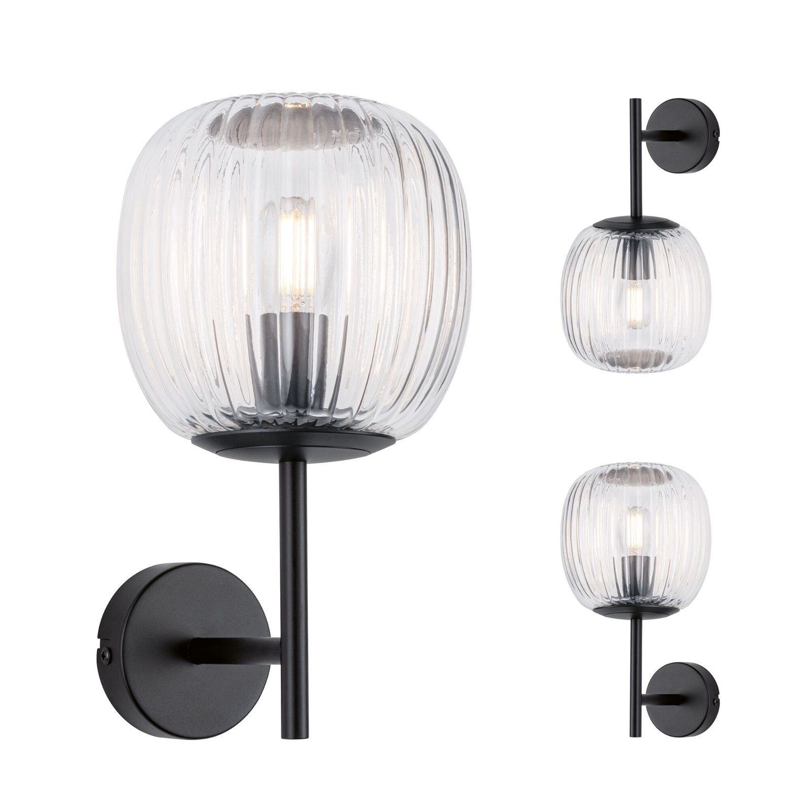 Paulmann Wandlamp Ruya IP44 E14 230V max. 20W Glas, Zwart mat (1 stuk)