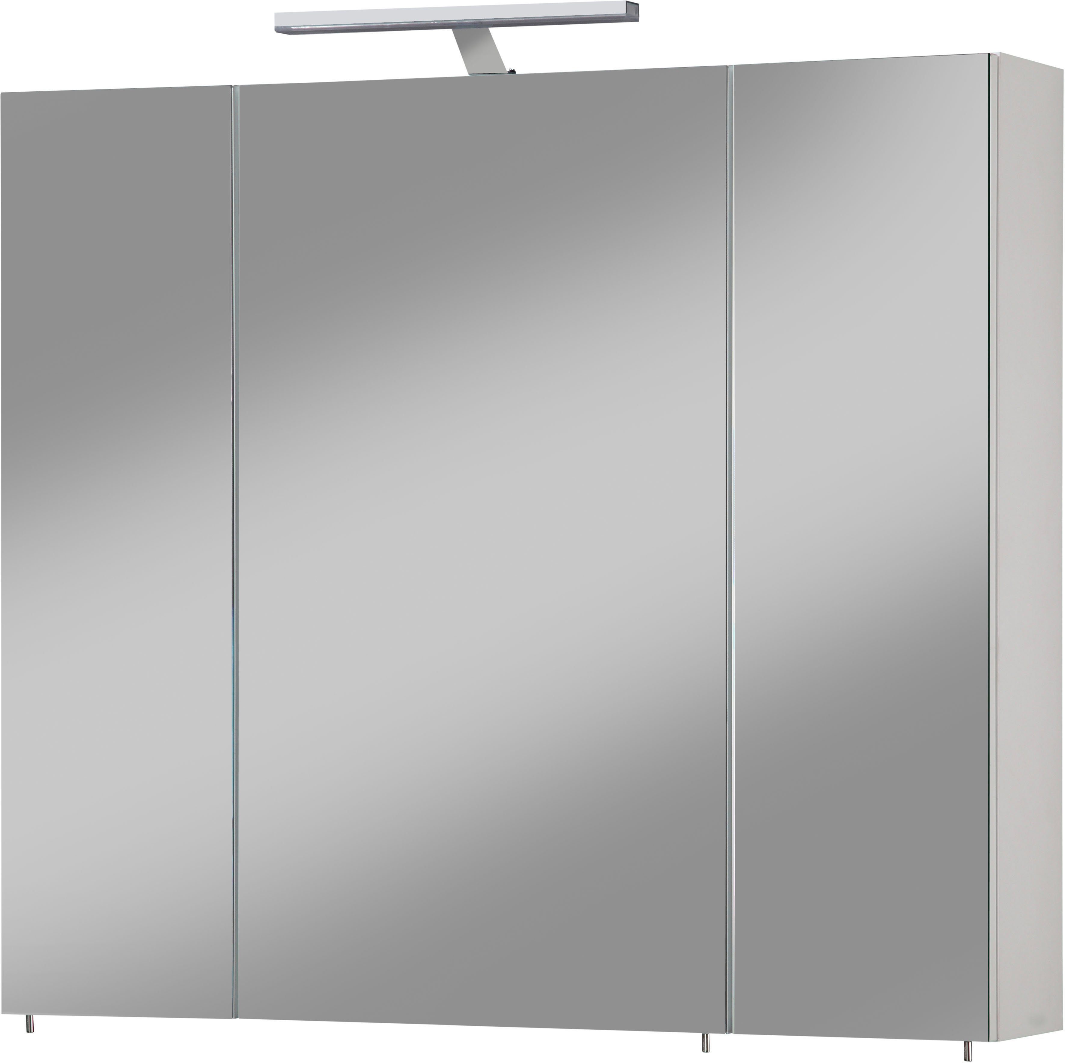 welltime Spiegelkast Torino Breedte 80 cm, 3-deurs, ledverlichting, schakelaar-/stekkerdoos spiegels & verlichting wit