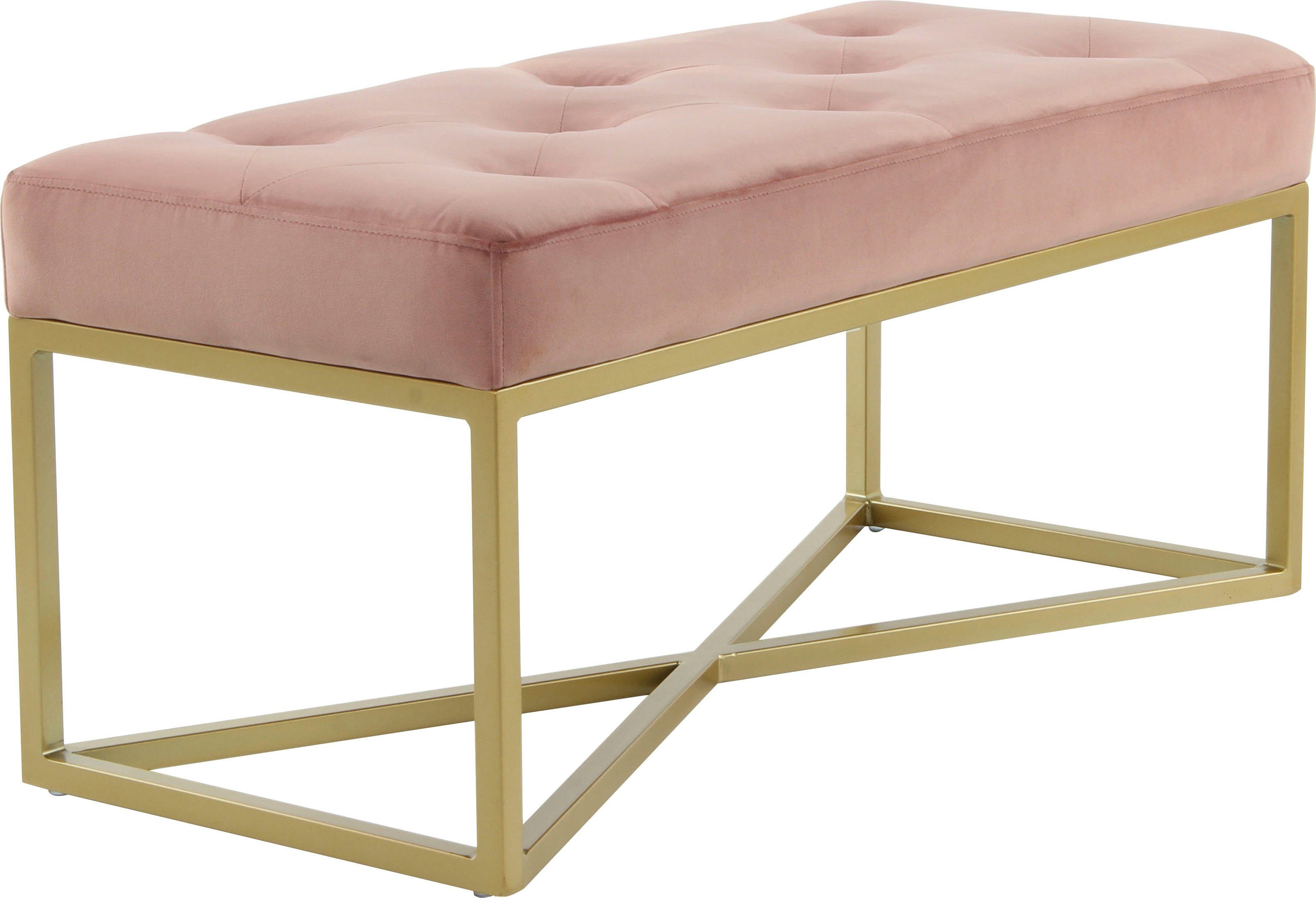 Kayoom Hockerbank Cameron 125, glamoureus ontwerp, glanzende metalen voeten, in fluweel-look comfortabel, elegant, met decoratieve knopen, goudkleur-gecoat ijzeren frame (1 stuk)