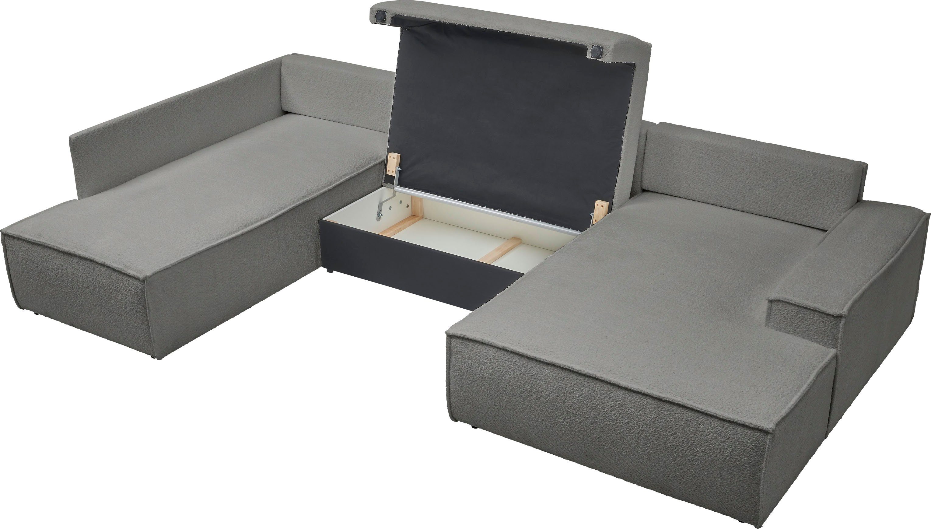 andas Zithoek FINNLEY U-model XXL 329 cm, bedbank, slaapfunctie m. bedkist