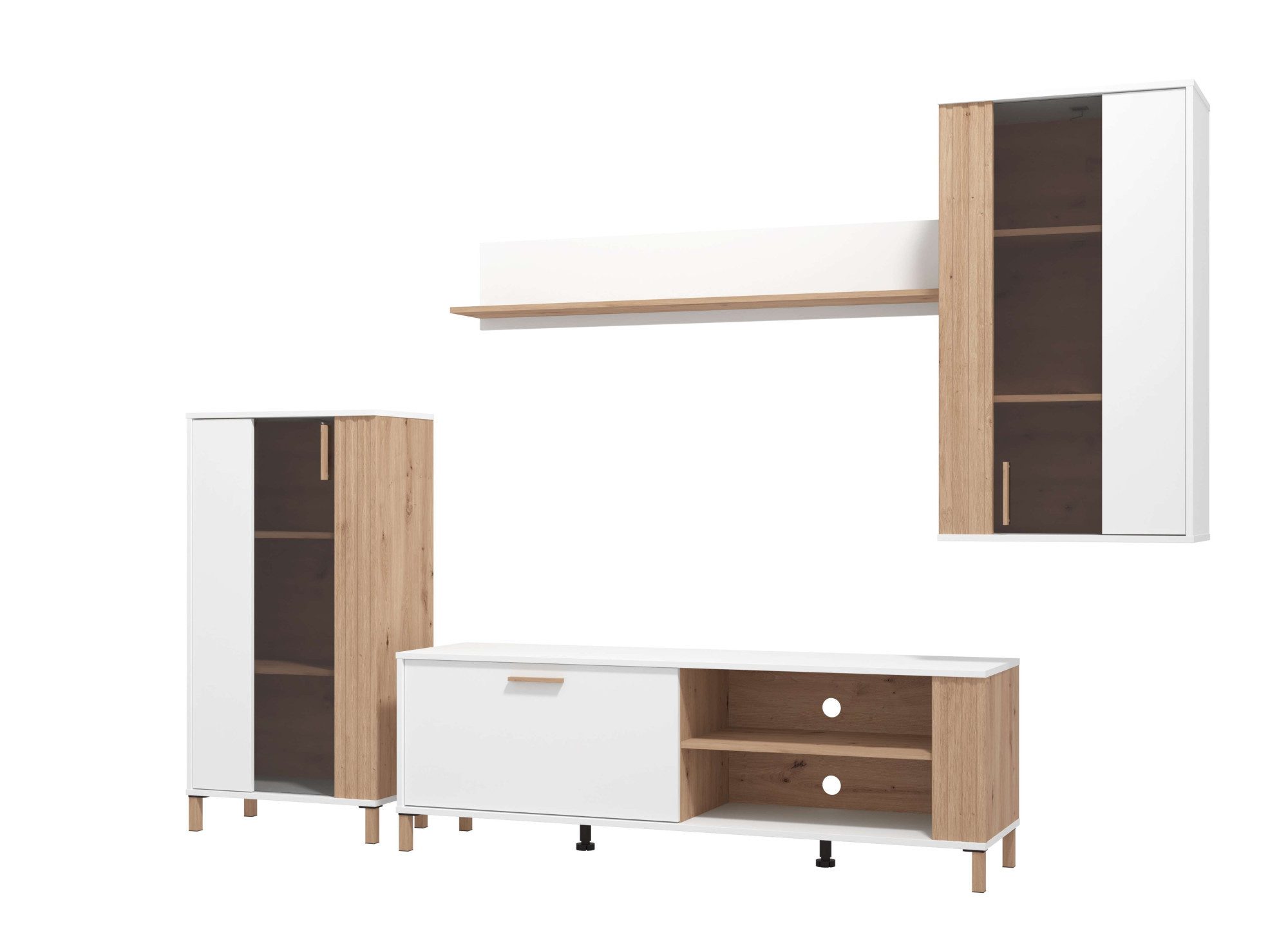 INOSIGN Wandmeubel Bastia woonwand, mediawand, aanbouwwand, met MDF-profielen, breedte 281 cm (complete set, 4-delig) tv-wandmeubels wit