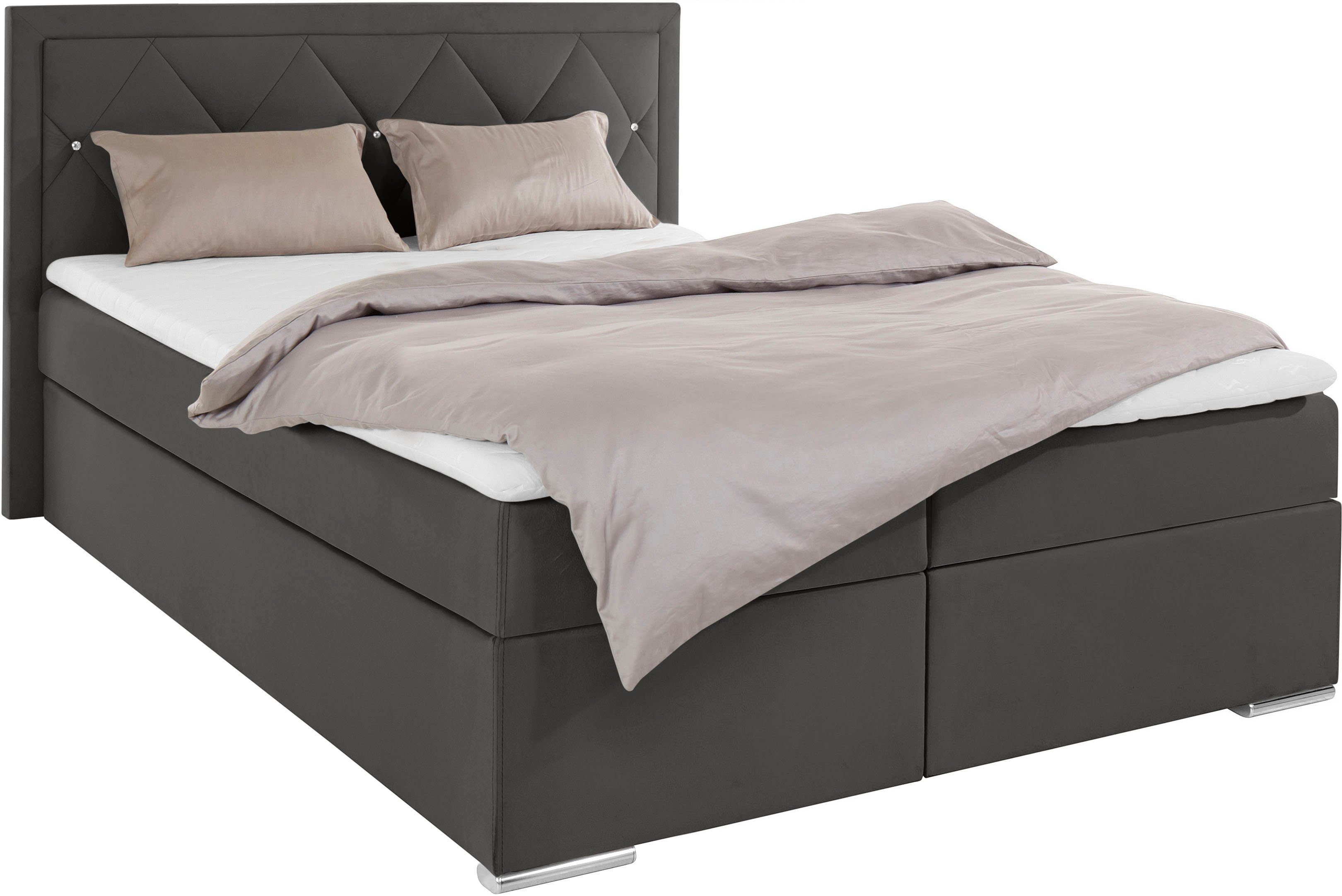 Leonique Boxspring Alfie, bestseller, optioneel met bedlade met strassteentjes in het hoofdbord, h2, h3 en h4 ter keuze