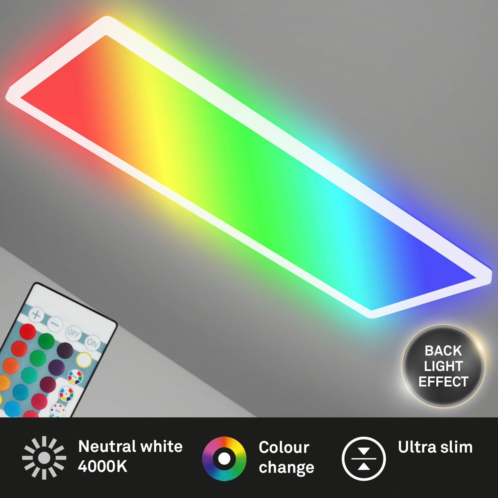 Briloner Leuchten Led-paneel 7404016 SLIM Plafondlamp, 58x20x3 cm, wit, 22W, woonkamer, slaapkamer, keuken