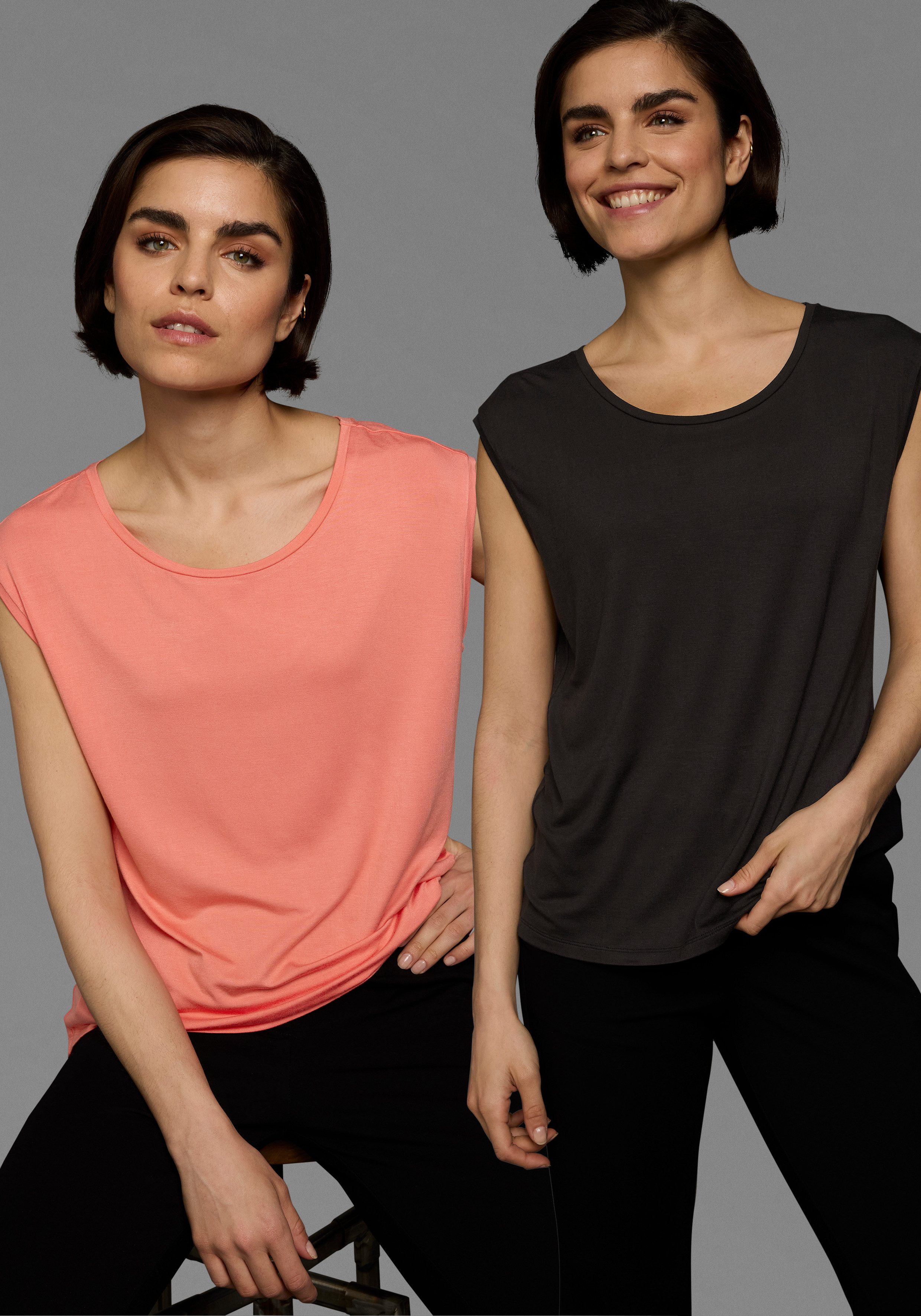 Laura Scott Top met afgeronde zoomafwerking (2 stuks) dames tops maat 32/34 zwart