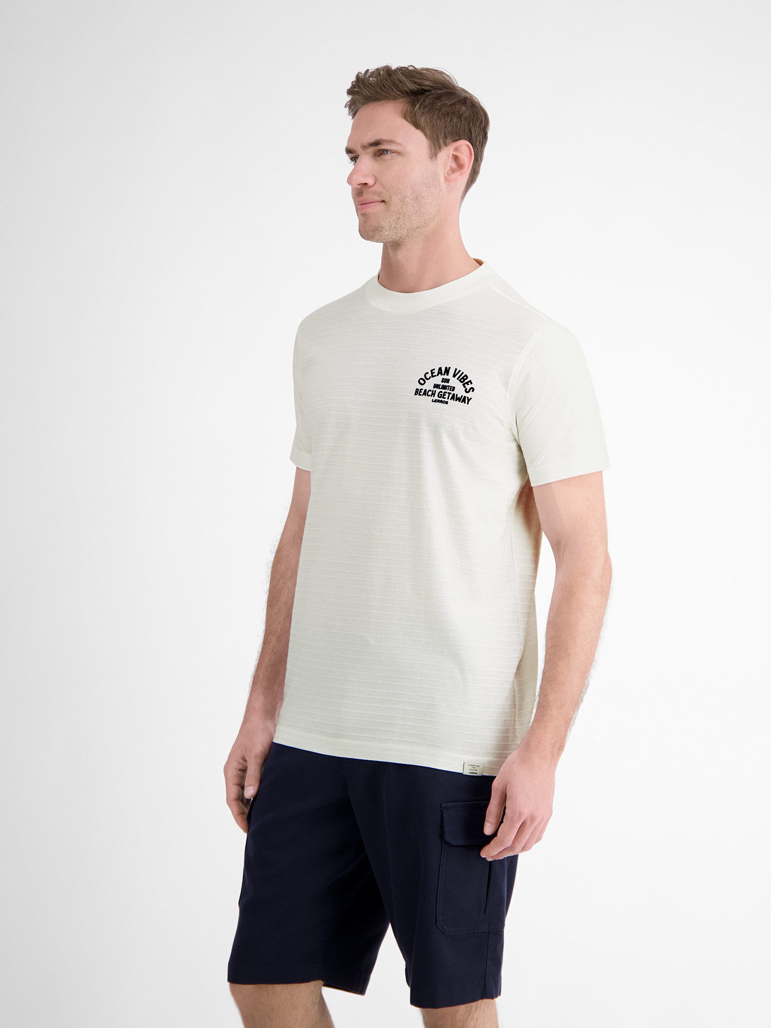 Lerros T-shirt LERROS gestreept T-shirt met voor- en achterkant print