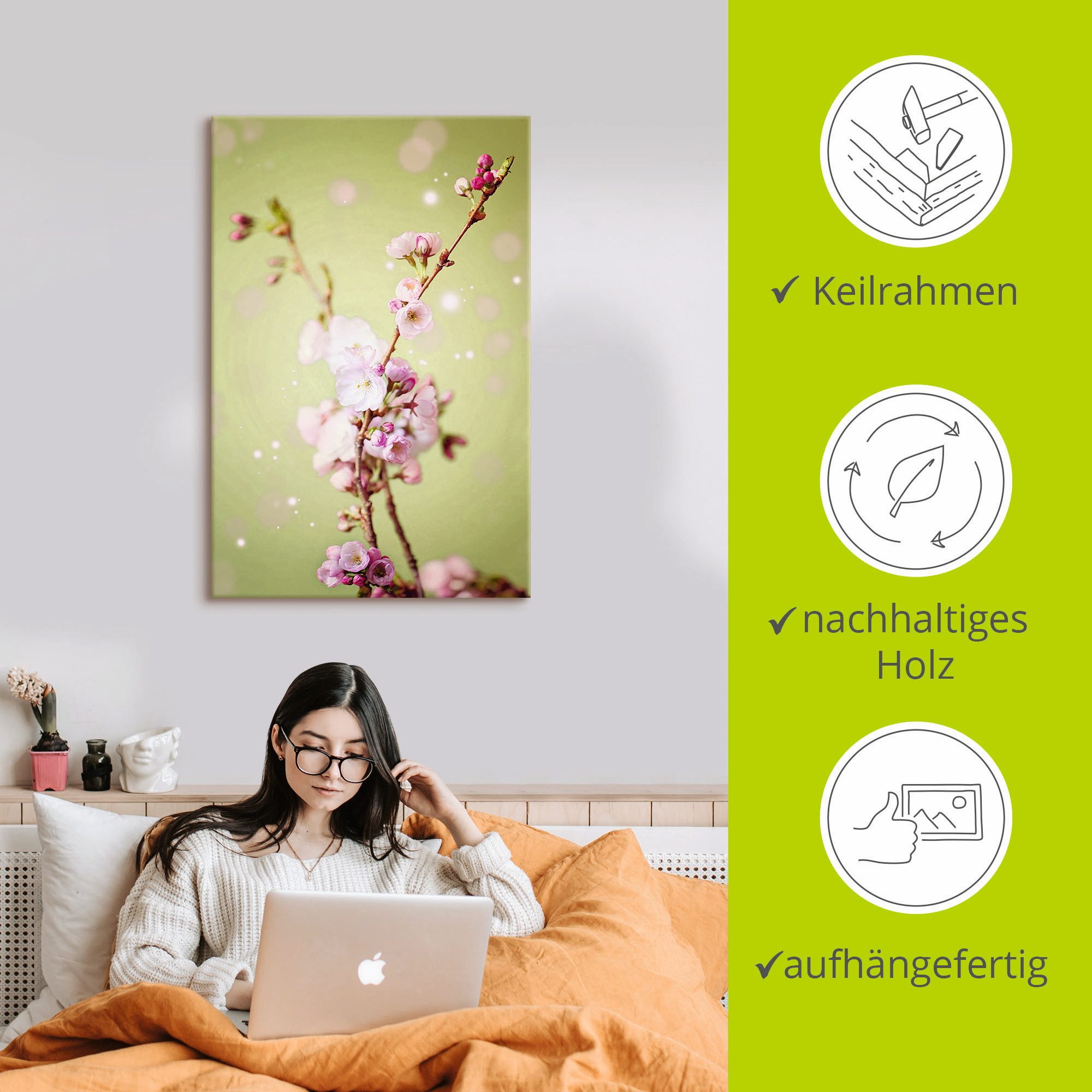 Artland Artprint Kersenbloesemtwijg als artprint op linnen, muursticker in verschillende maten