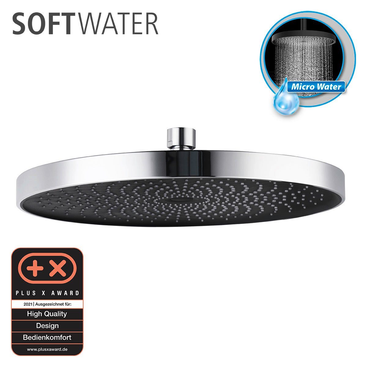WENKO Douchekop Softwater Chroom/zwart, Ø 26 cm (1-delig)