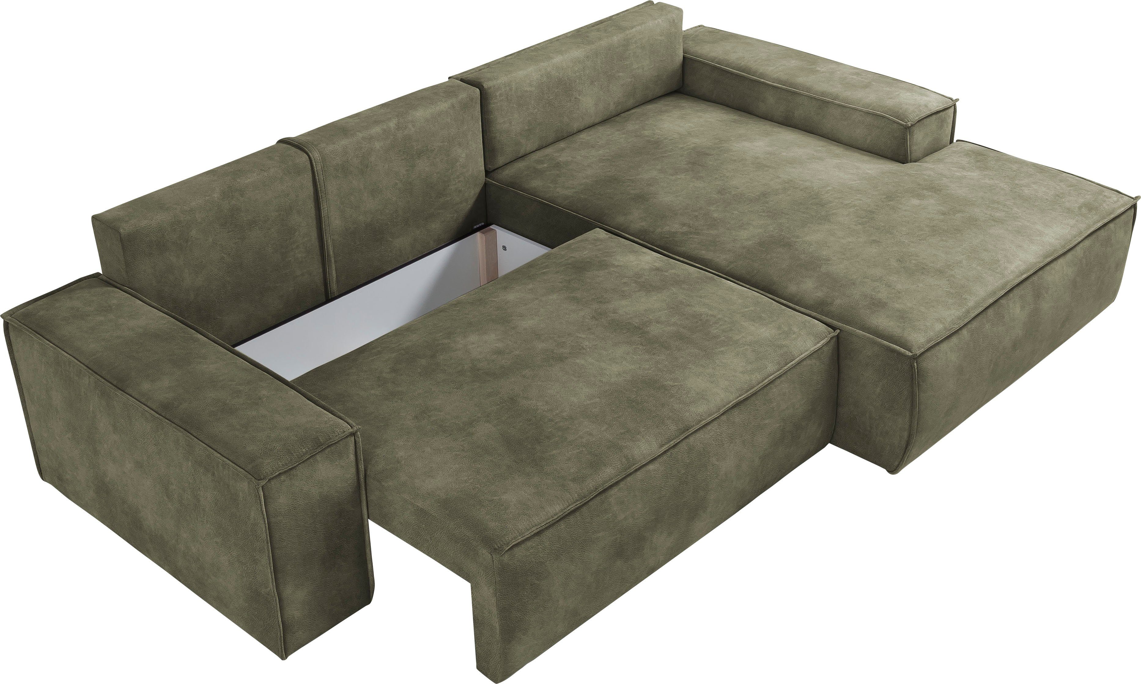 Home affaire Hoekbank SHERWOOD bedbank 267 cm, L-model, Slaapfunctie met bedlade (210x136 cm), cord, vintage, fluweel