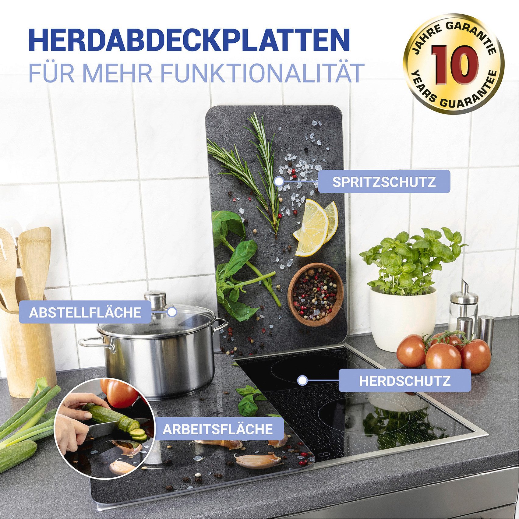 WENKO Kookplaatdeksel Universeel model Kruiden Kookplaatafdekking voor alle soorten kookplaten, krasvast, met antislipvoetjes (set, 2-delig)
