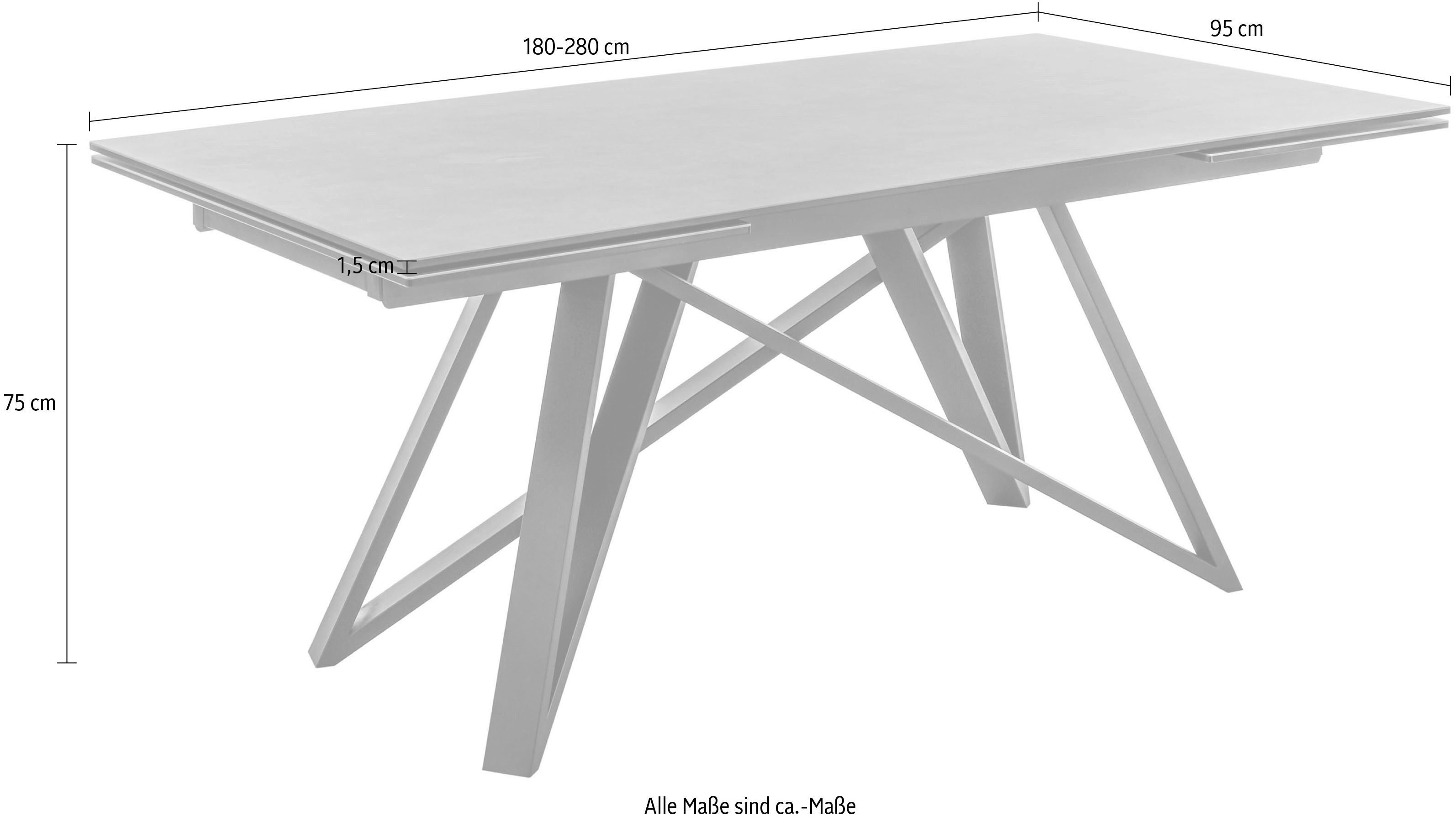 Stolkom Eettafel Charly eettafel keramiek, uitschuifbaar tot 280 cm, BxHxD 180x75x95 cm Keramische oppervlakte, tafelblad aan beide zijden uittrekbaar van 180 naar 280 cm