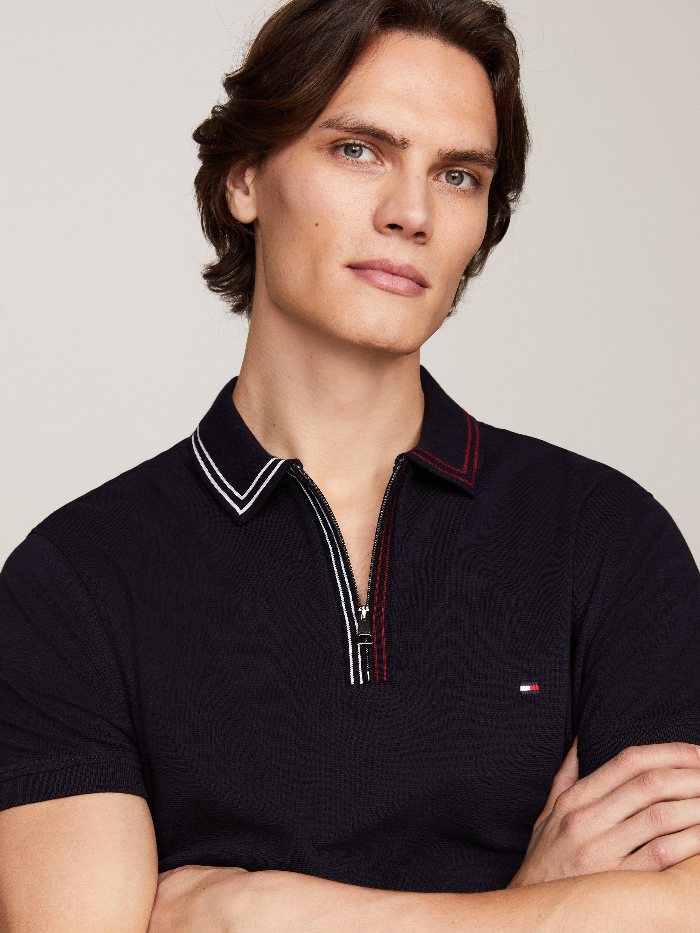 Tommy Hilfiger Poloshirt RWB ZIP PLACKET TIPPING REG POLO met contrasterende strepen aan de kraag