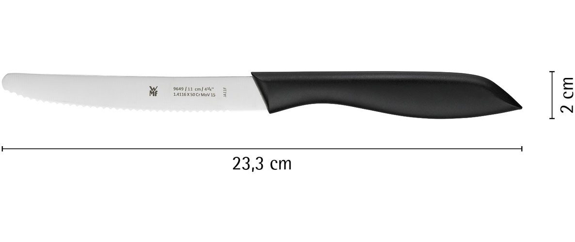 WMF Bestekset Vespermesser schwarz, Klinge mit Wellenschliff aus Spezialklingenstahl ideaal voor tussendoortje, speciaal messenstaal, set van 6 (set, 6-delig)