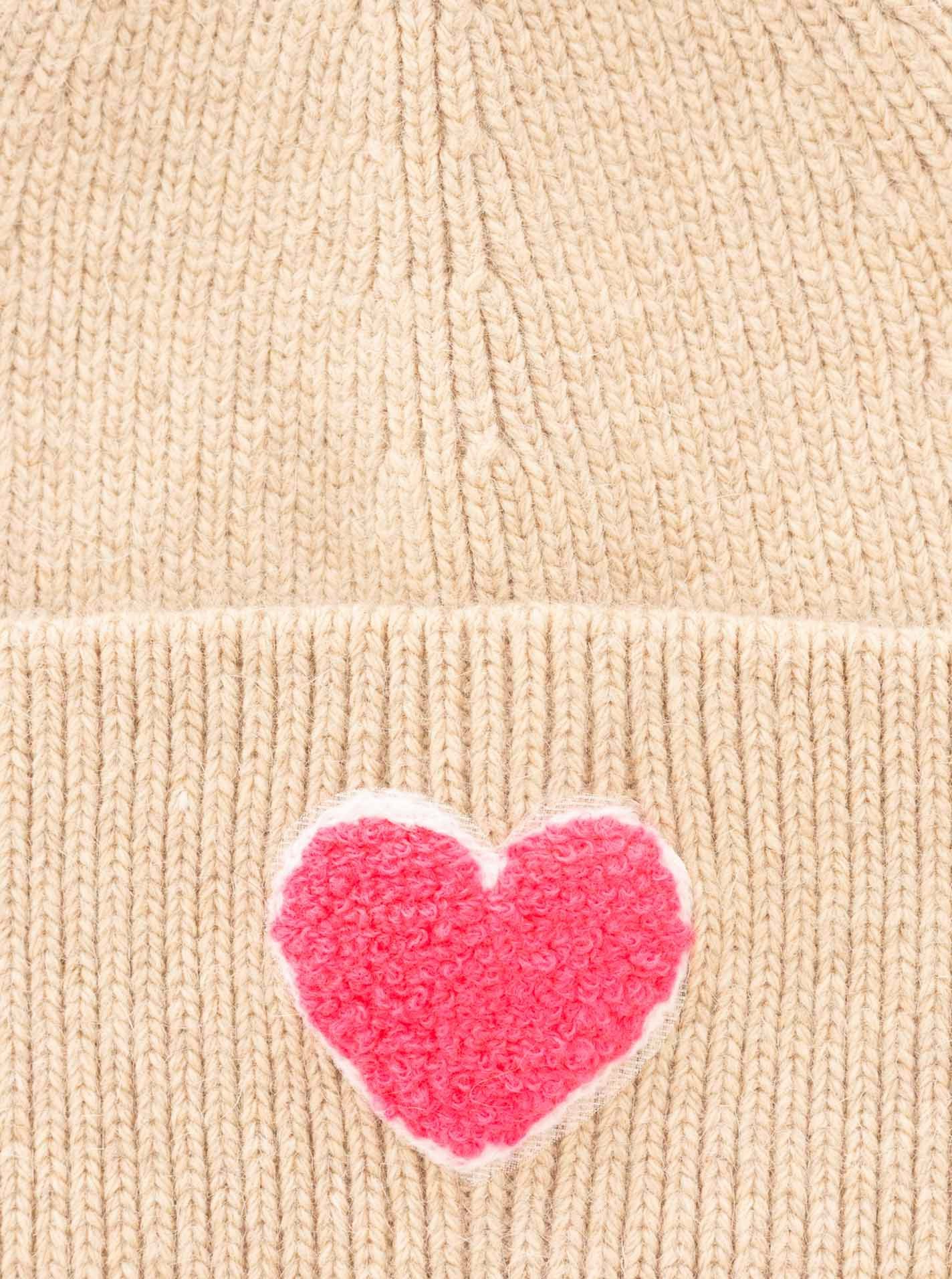 Zwillingsherz Beanie Heart Patch Grof breisel, hartmotief, wolgehalte, brede omslag, verwarmend,