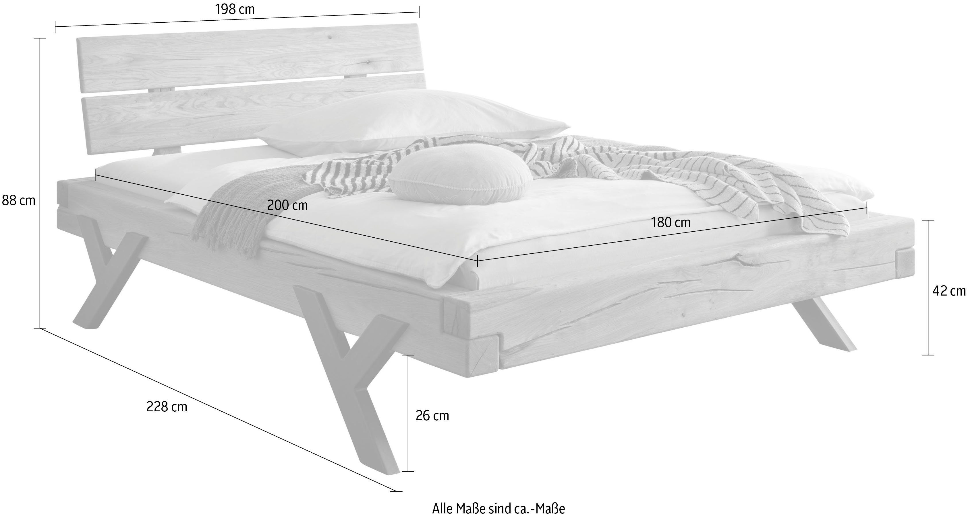 Home affaire Massief houten ledikant Ultima balkenbed tweepersoonsbed, voeten van metaal in Y-vorm