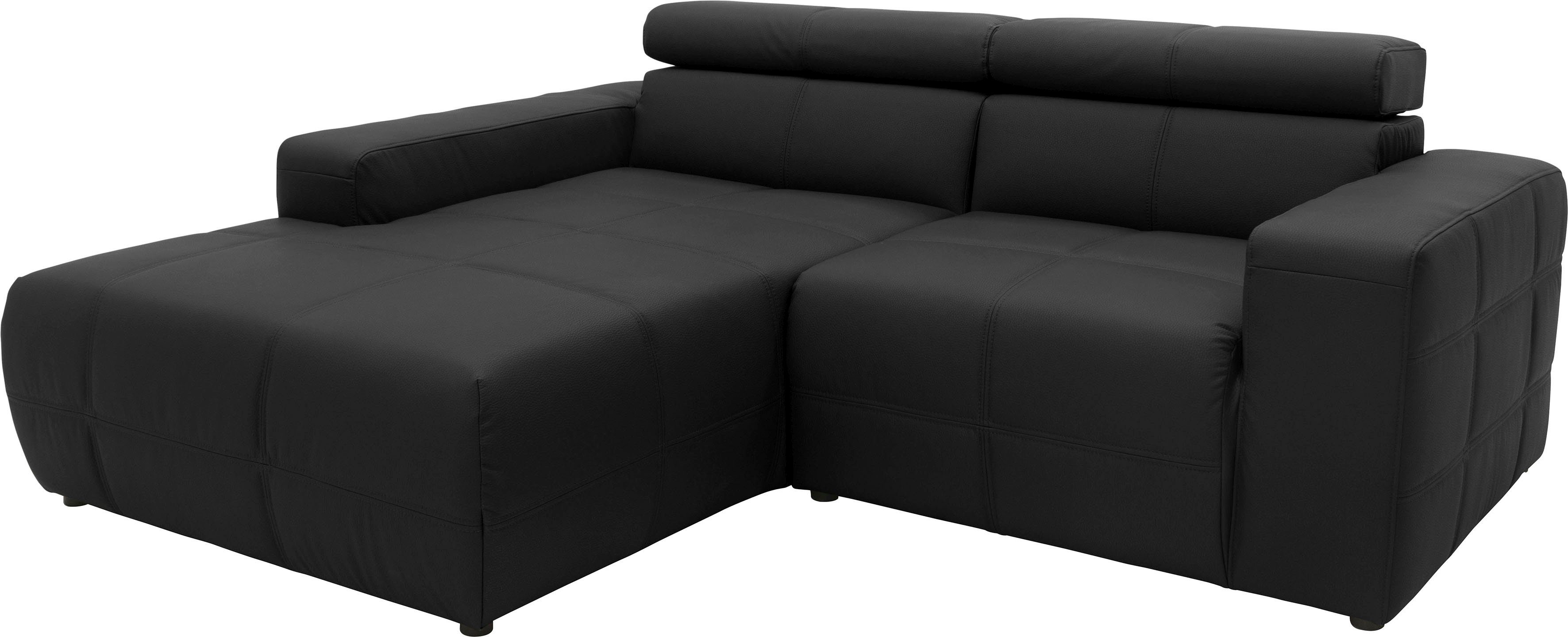 DOMO collection Hoekbank Brandon B/D/H: 214/100/80 cm, L-vorm Met verstelbare hoofdsteun, ook in leer en cord, L-model