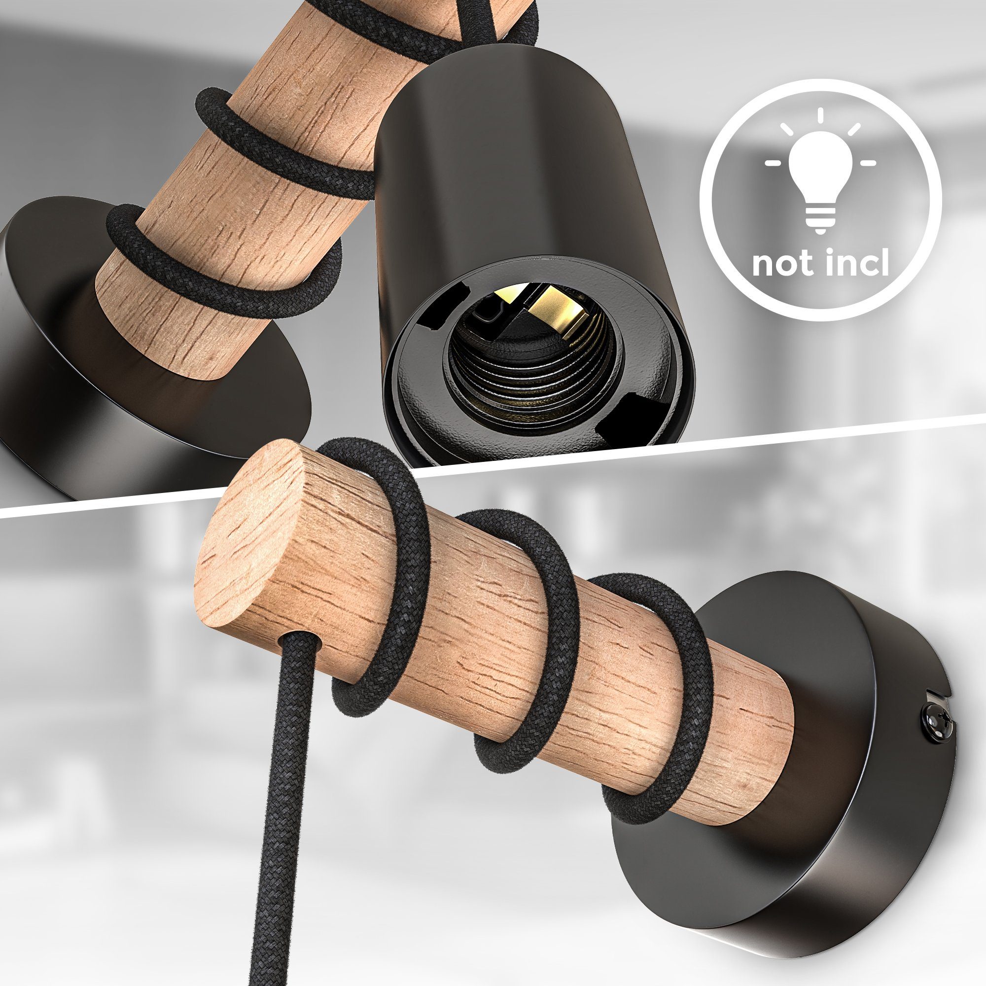 B.K.Licht Wandlamp Wandlamp, 1-vlamig, vintage, industrieel ontwerp, retro, staal, hout