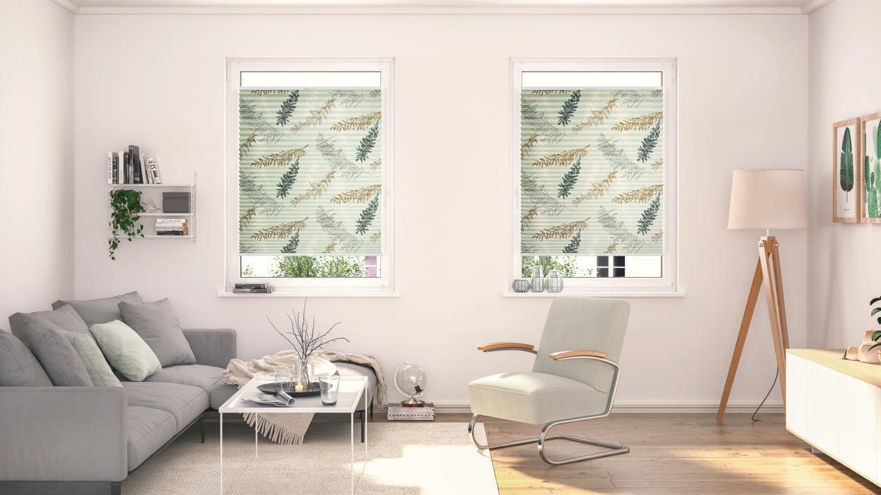 LICHTBLICK Plissé Klemmfix, zonder boren, ondoorzichtig, Fir Branches - groen (1 stuk)
