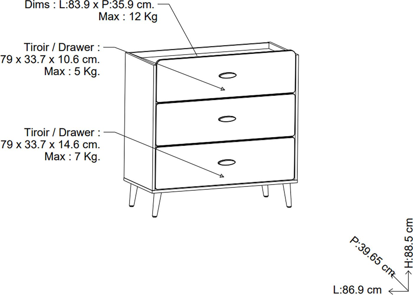 Demeyere GROUP Kast Suzie Commode 3 lades voor kinderkamer