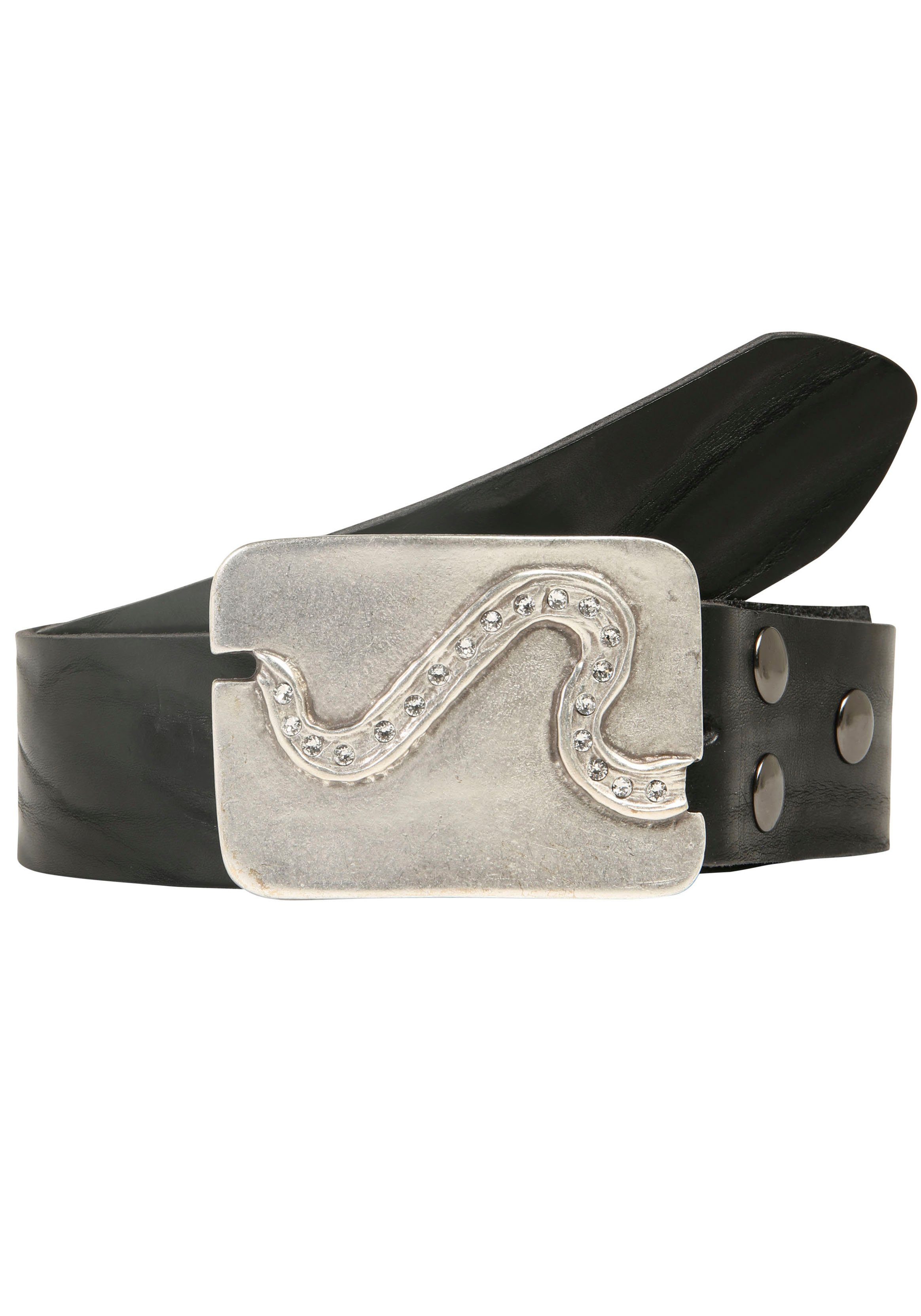 RETTUNGSRING by showroom 019° Leren riem met verwisselbare sluiting "pad swarovski" dames brede riemen maat 115 zwart