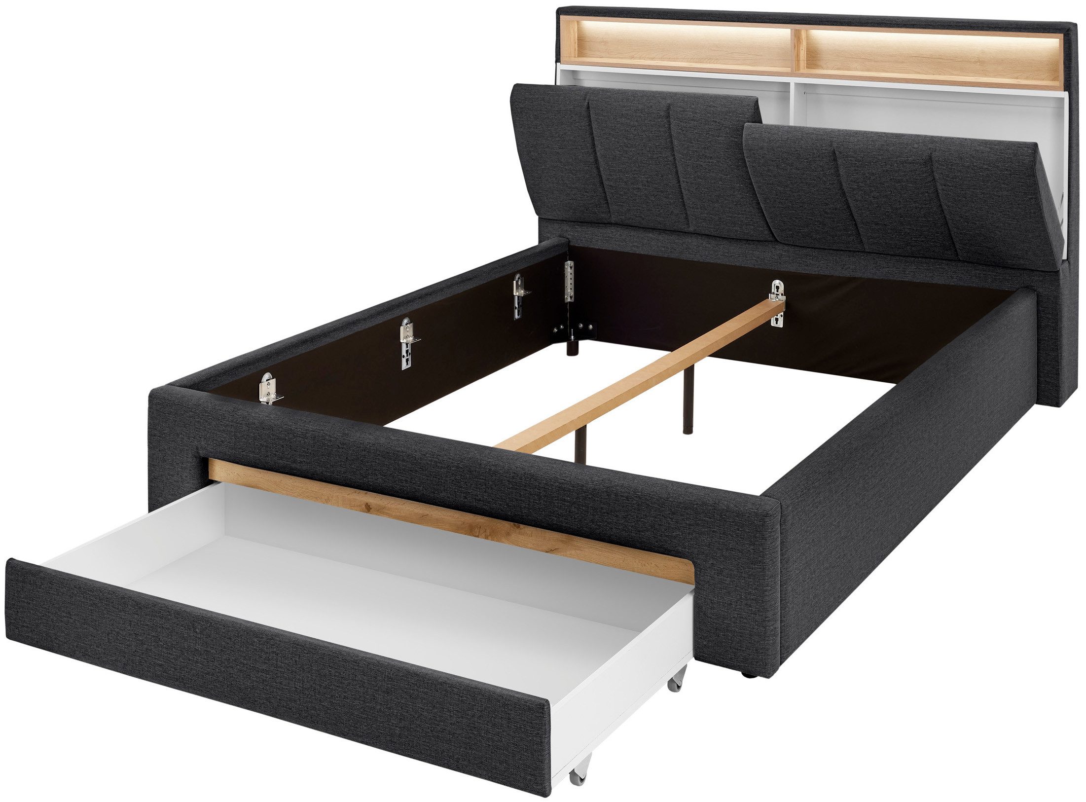 INOSIGN Gestoffeerd bed CiTY/GiRON,, gepolsterd opbergbed, met LED-verlichting Bedkisten met hondenbed of als opbergruimte, opklapbare hoofdeinden