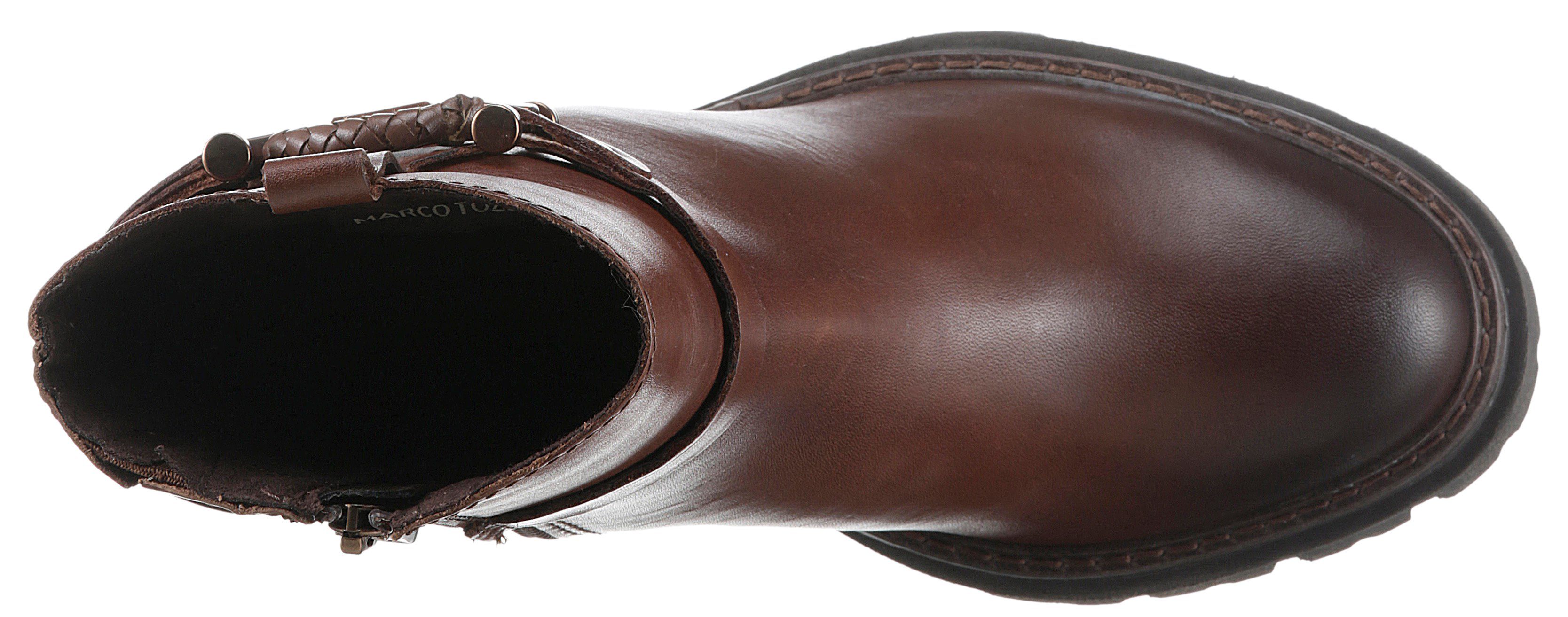 Marco Tozzi Laarsjes hakken, western-enkellaars, chunky boots met decoratieve band