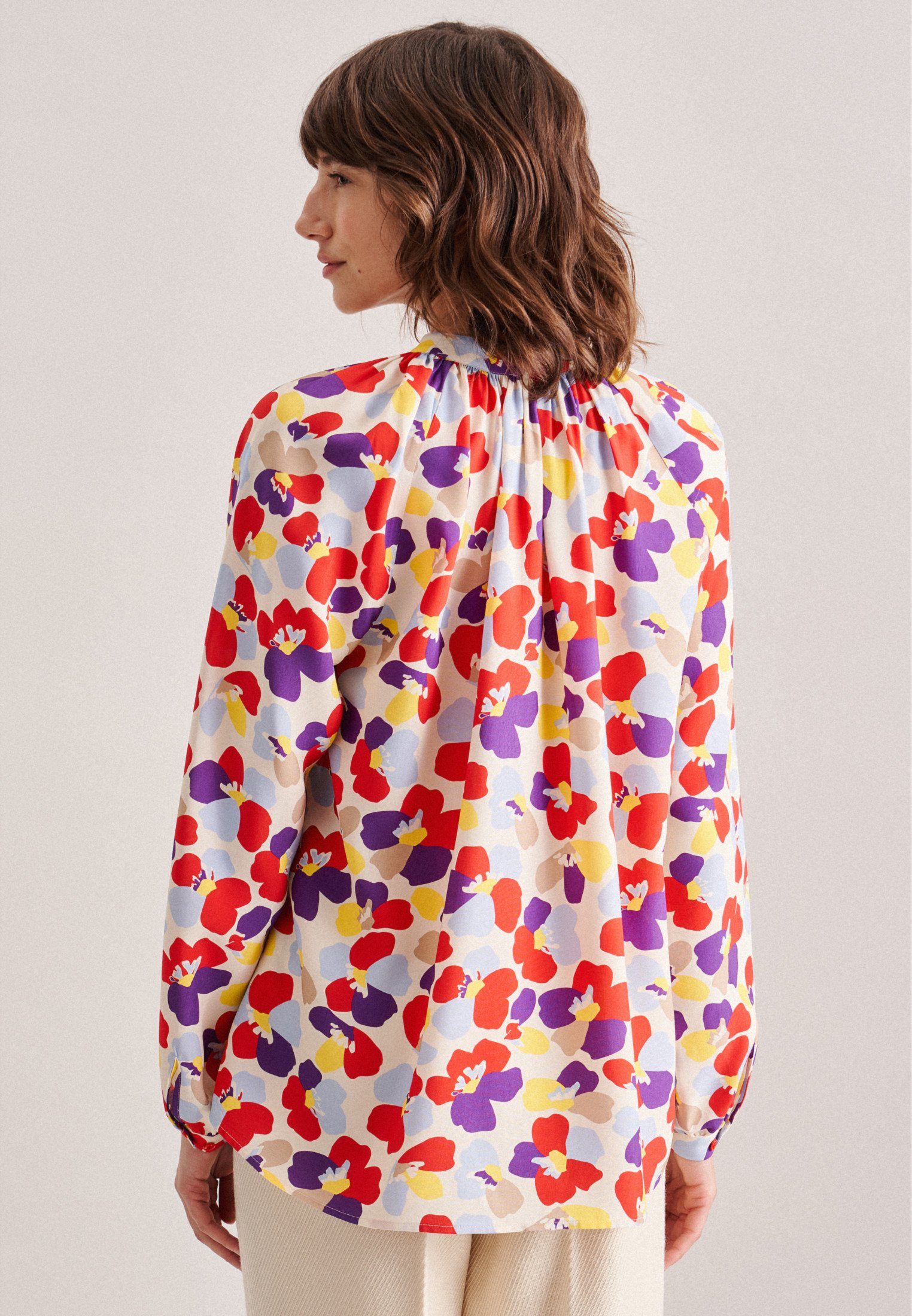 seidensticker Klassieke blouse Zwarte roos Lange mouwen kraag print