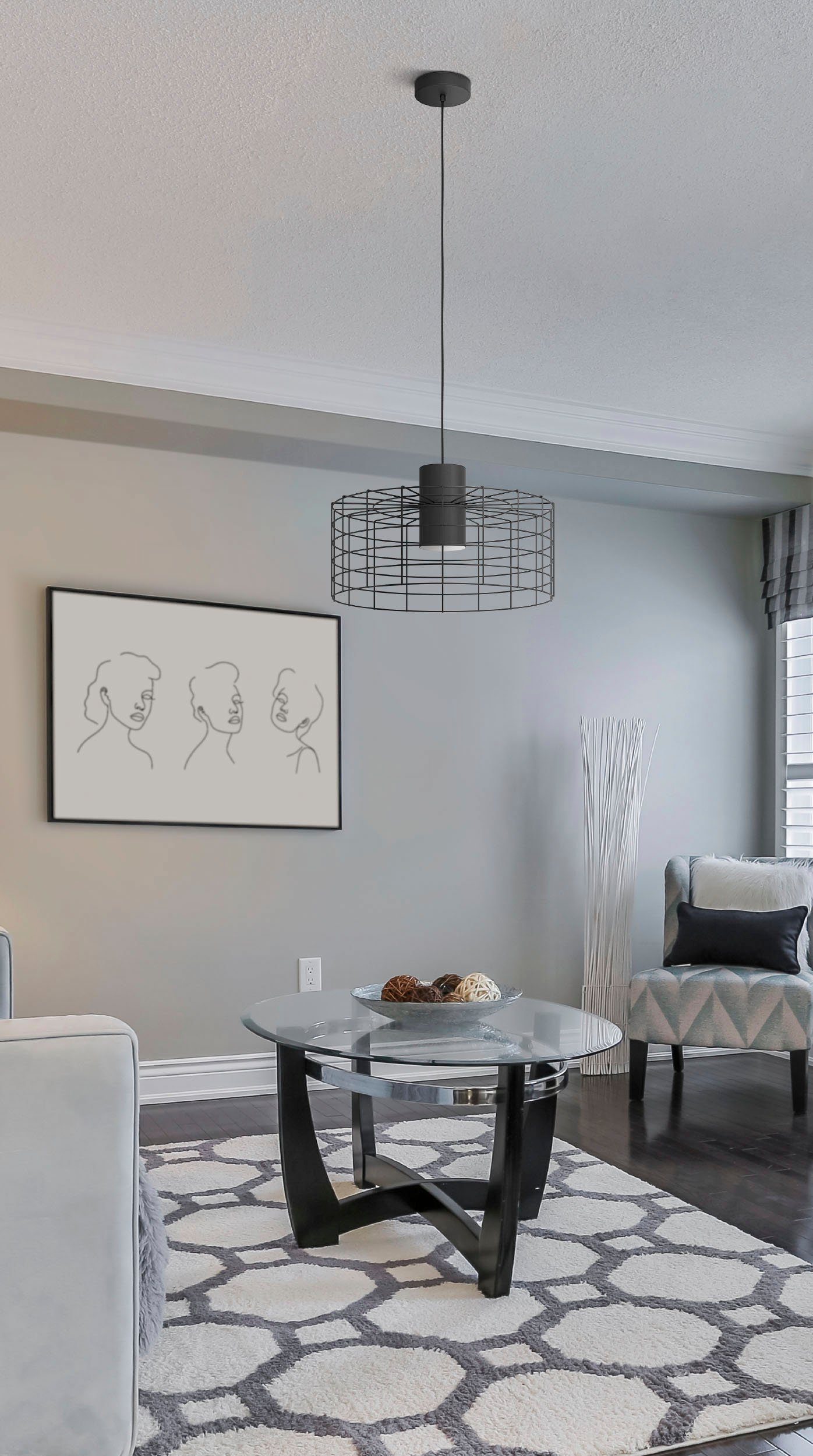 EGLO Hanglamp MILLIGAN Hanglamp in zwart en wit van staal - excl. E27 - 40W (1 stuk)