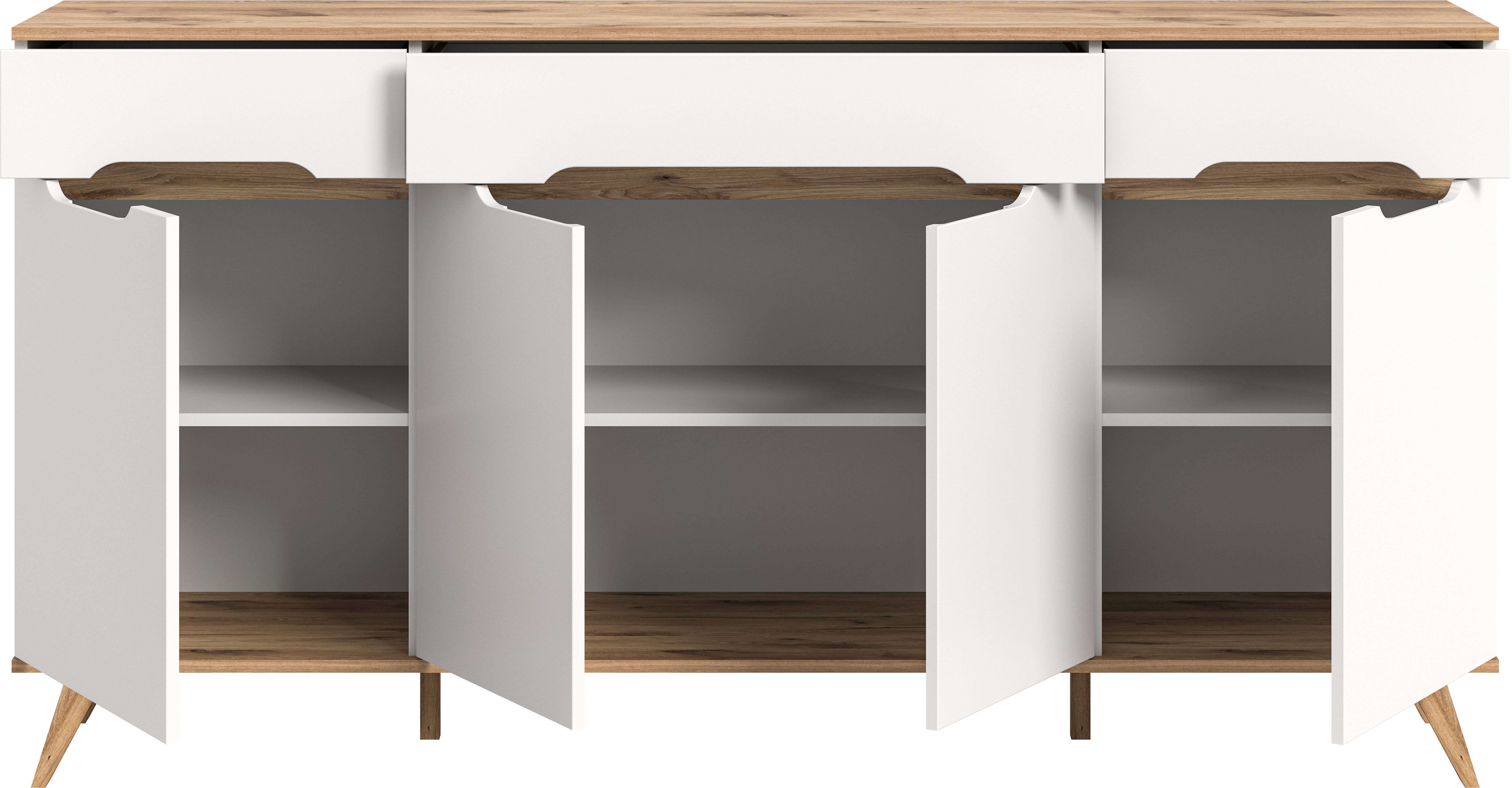 Home affaire Dressoir Alesund, Breedte 185 cm, 4 Deuren, 1 Lade, conische voet Scandi-look, dressoir, kast, commode, woonmeubelen, woonkamer