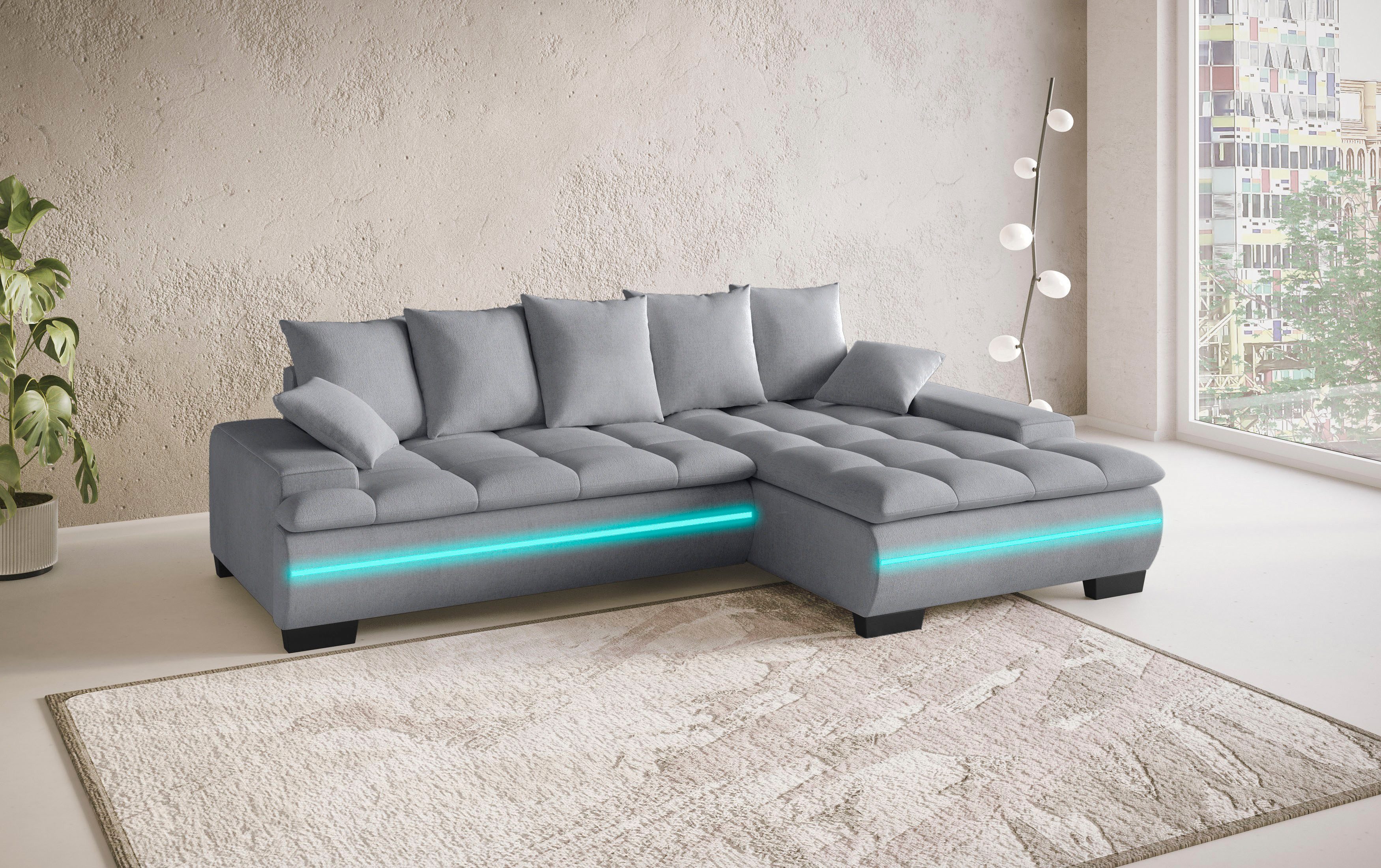 Mr. Couch Hoekbank Haiti II, L-vorm RGB-LED verlichting, koudschuim, optioneel met bed, bedlade