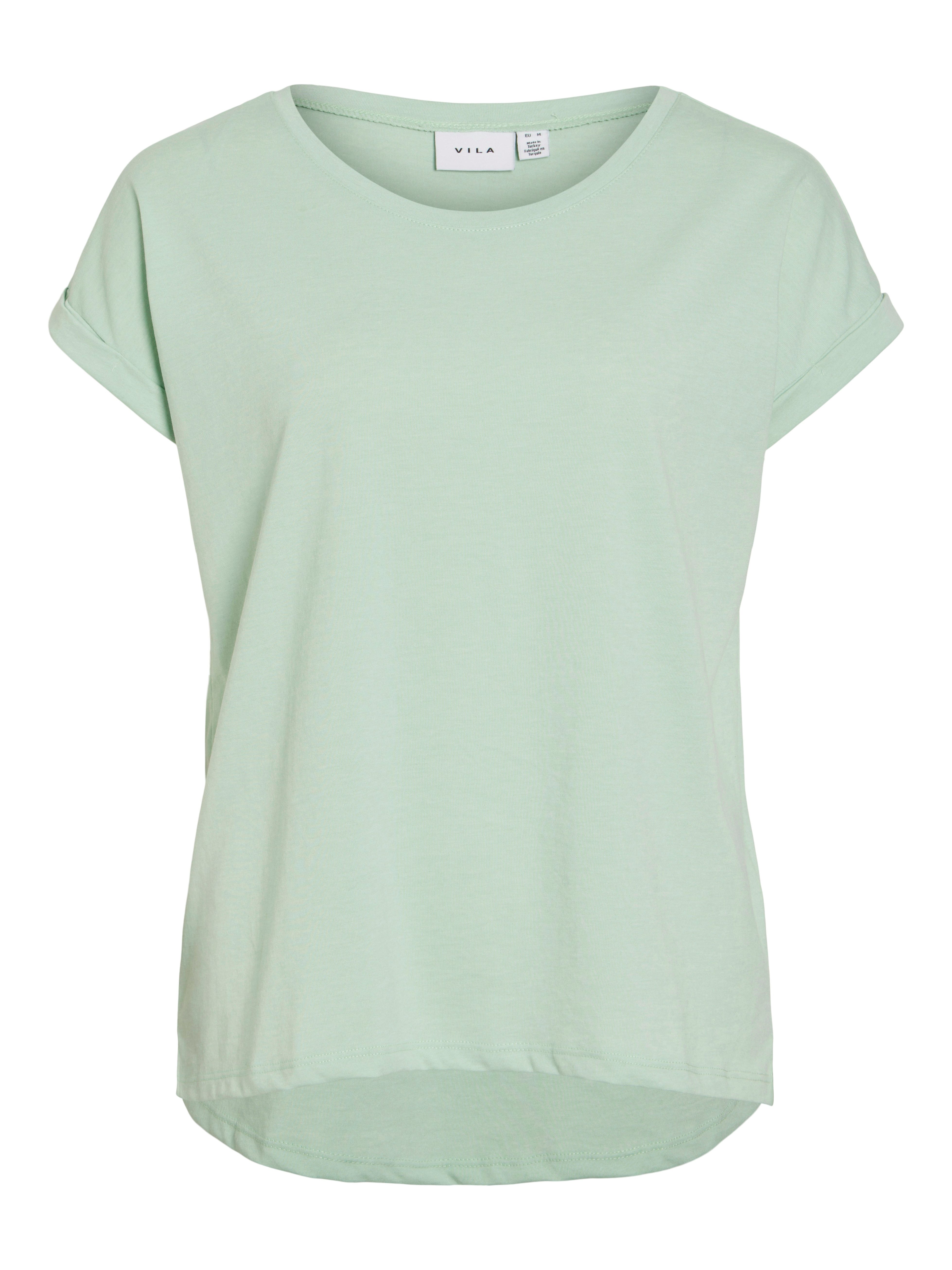 Vila Shirt met ronde hals VIDREAMERS NEW PURE T-SHIRT SU-NOOS Basic dames T-shirt met ronde hals en omgeslagen mouwen