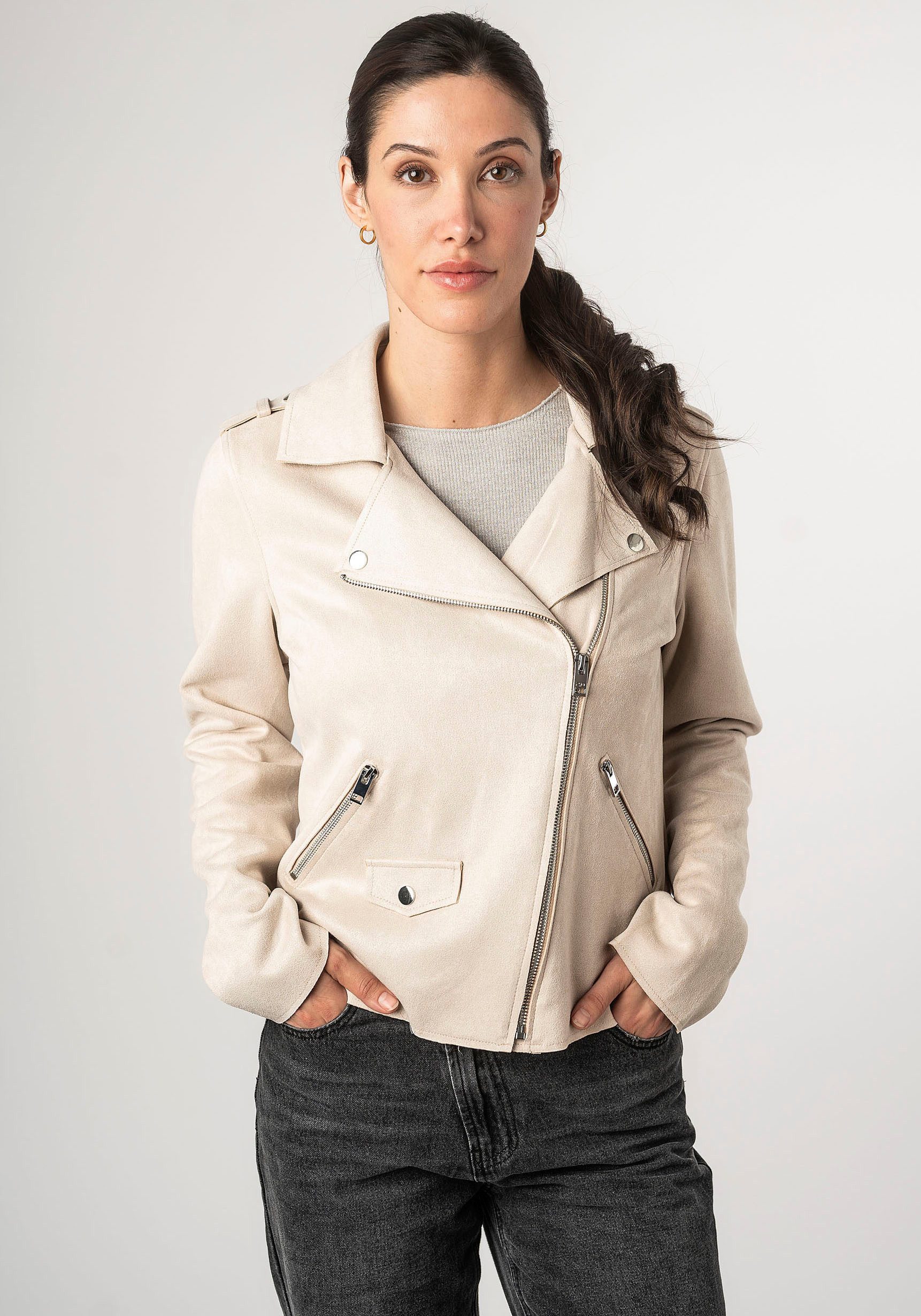 OTTO Mauritius Imitatieleren jack 2Wtomiwa met schouderflappen, met studs dames zomerjassen maat XXXL beige