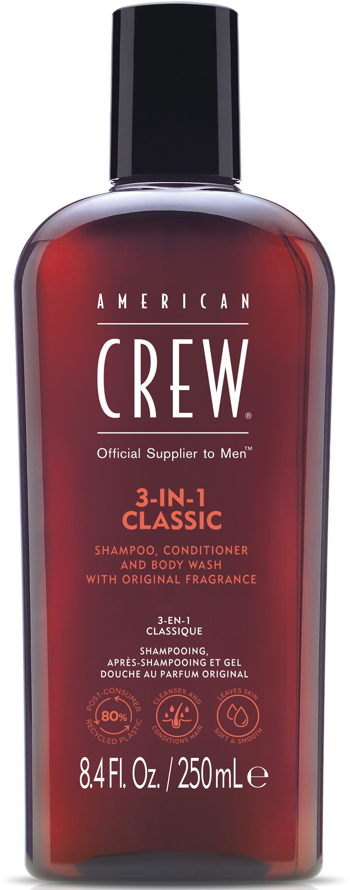 American Crew Haarshampoo 3-in-1 Classic shampoo, conditioner & body wash 250 ml (1-delig)