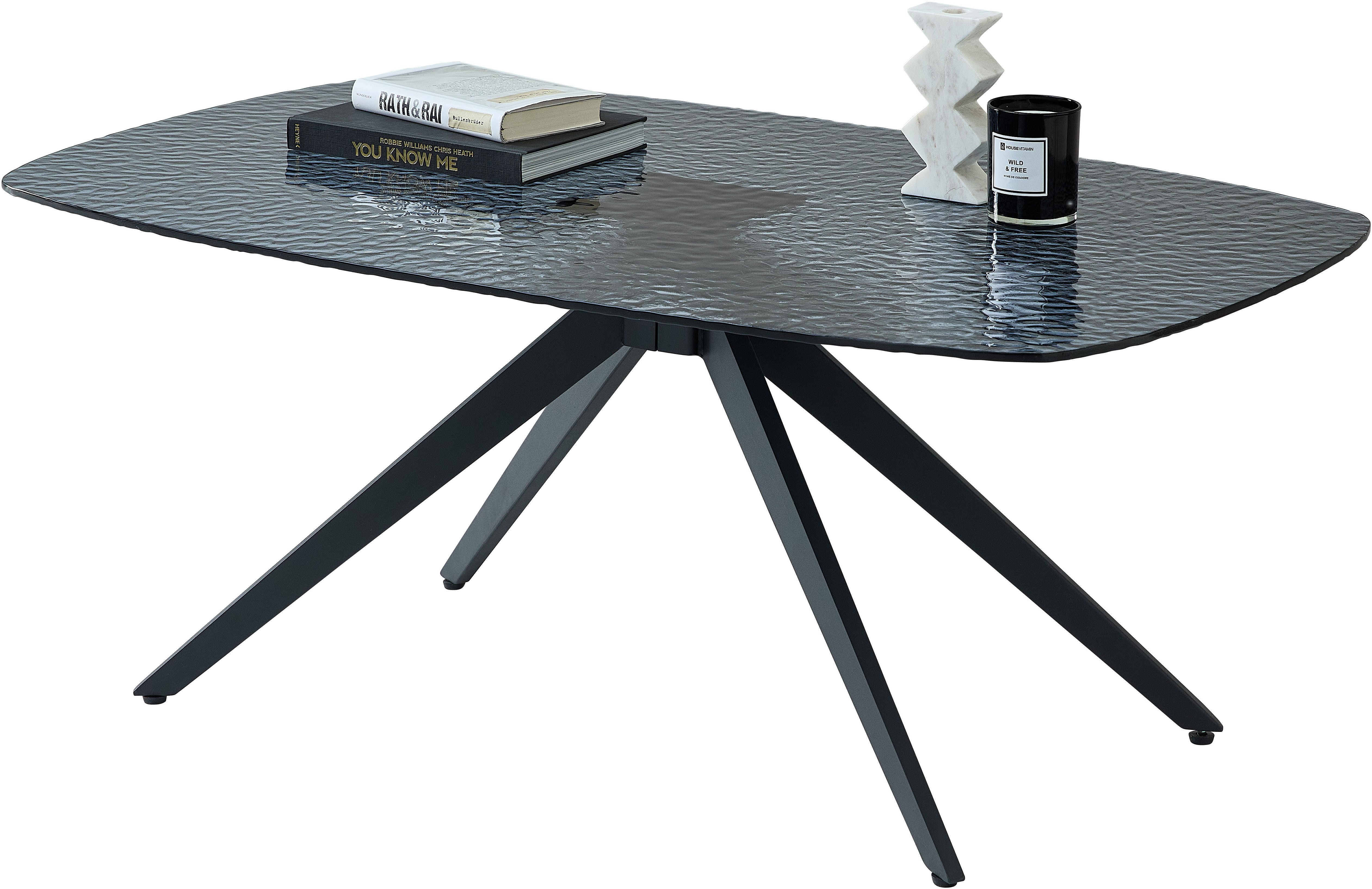 OTTO Stolkom Salontafel Elias glazen tafel zwart, salontafel BxHxD 110x44x70 cm Veiligheidsglas breukveilig, glasplaat watergolf zwart getint