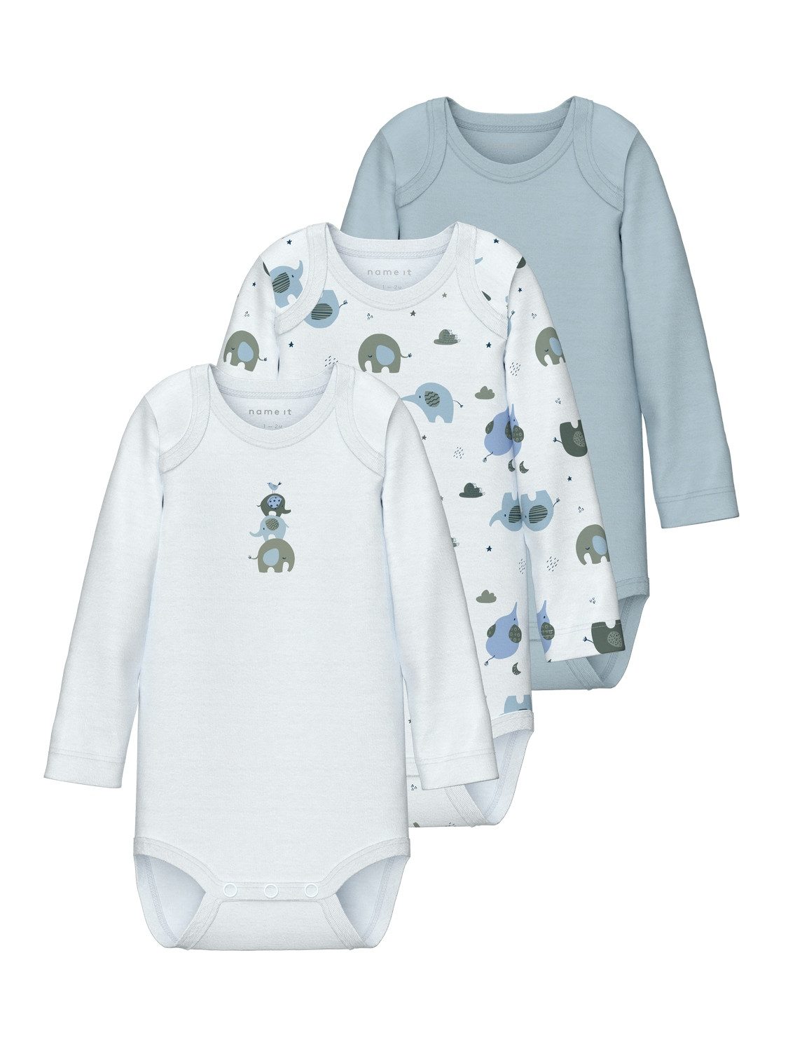 Name It Slaaponesie NBMBODY 3P LS BABY ELEPHANT NOOS (set, 3-delig)