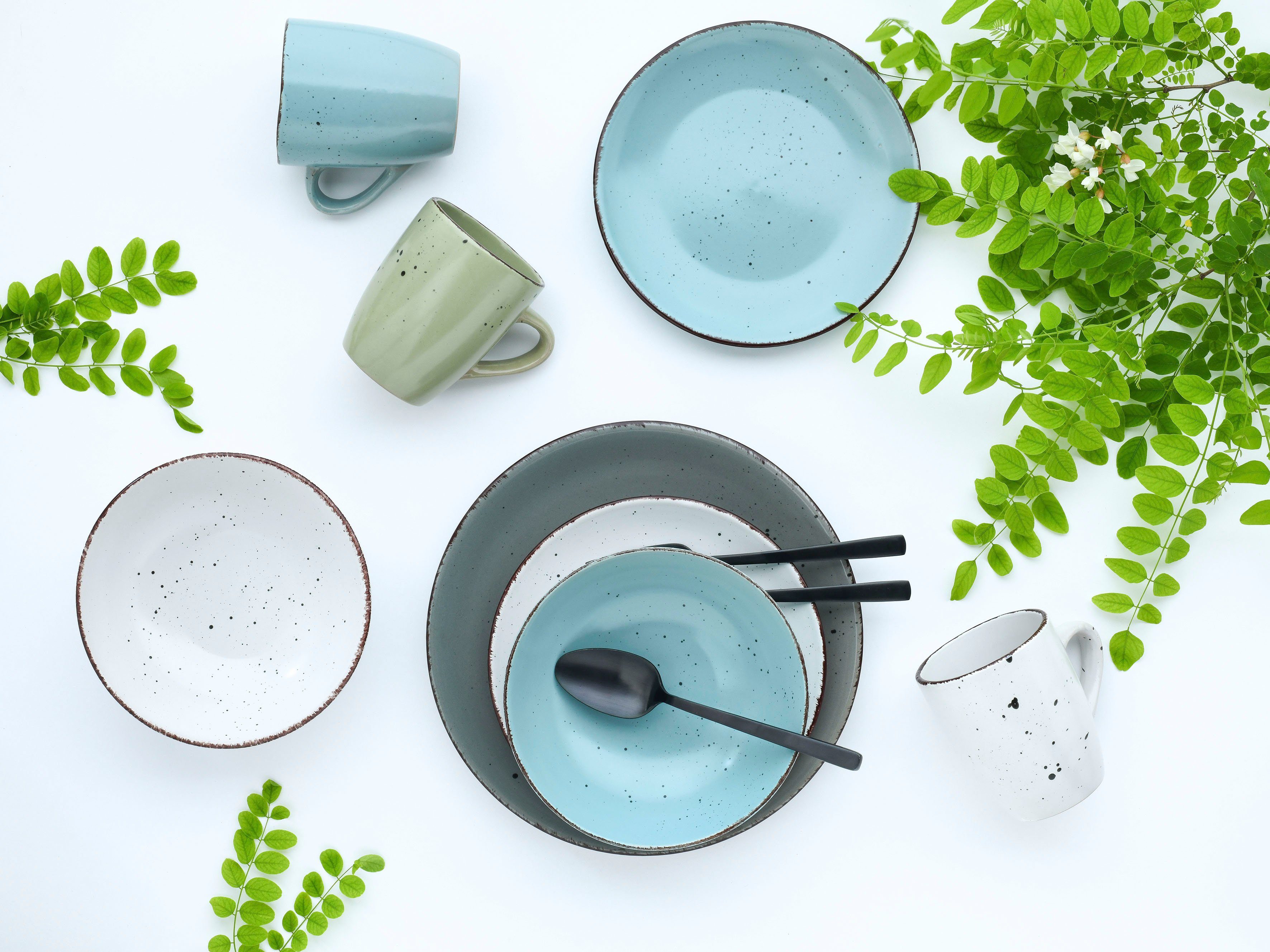 CreaTable Combi-servies Serviesset FASHION Servies, vintage-look, 16 delen, voor 4 personen (set, 16-delig)