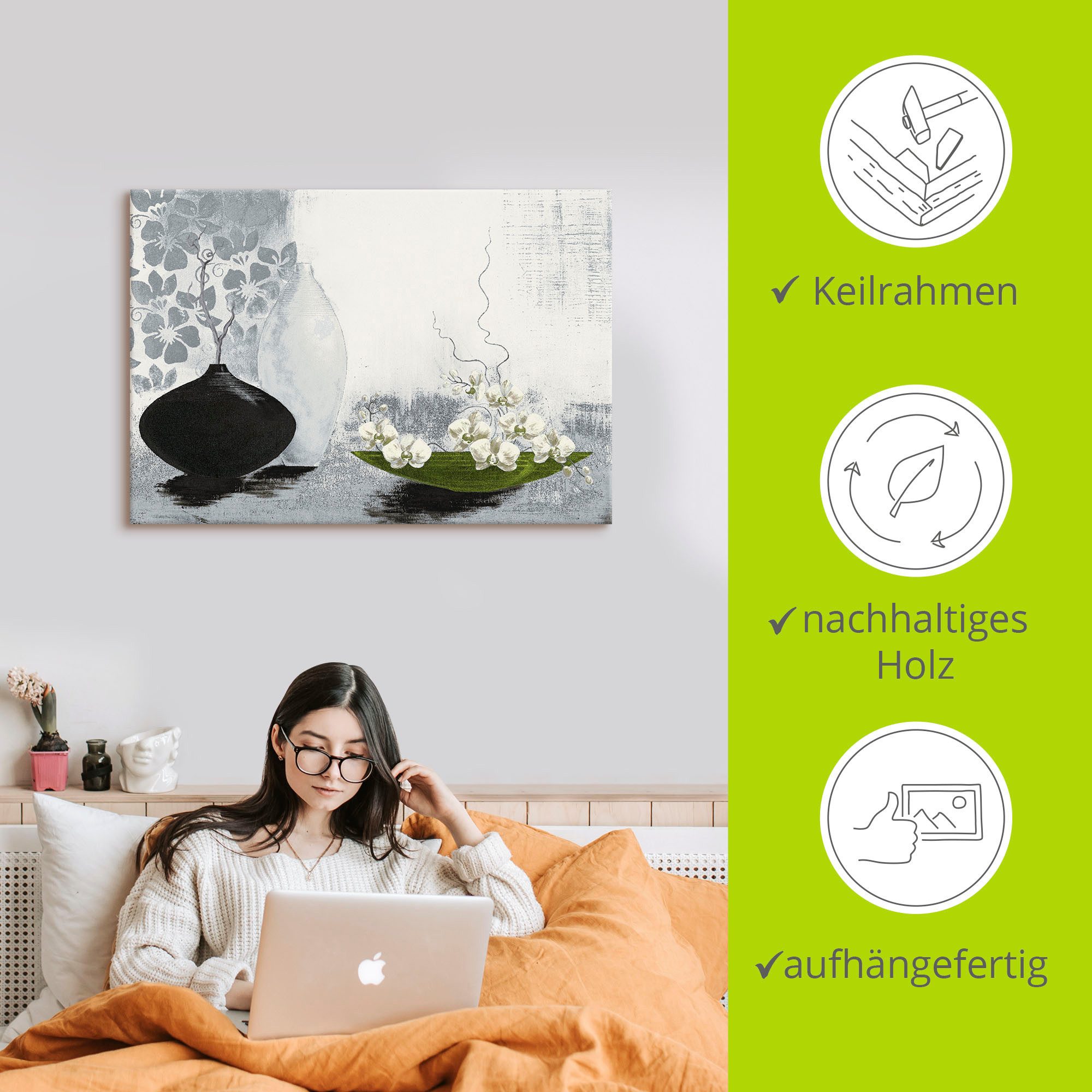 Artland Artprint Modern bol vat met orchideeën als artprint op linnen, poster in verschillende formaten maten