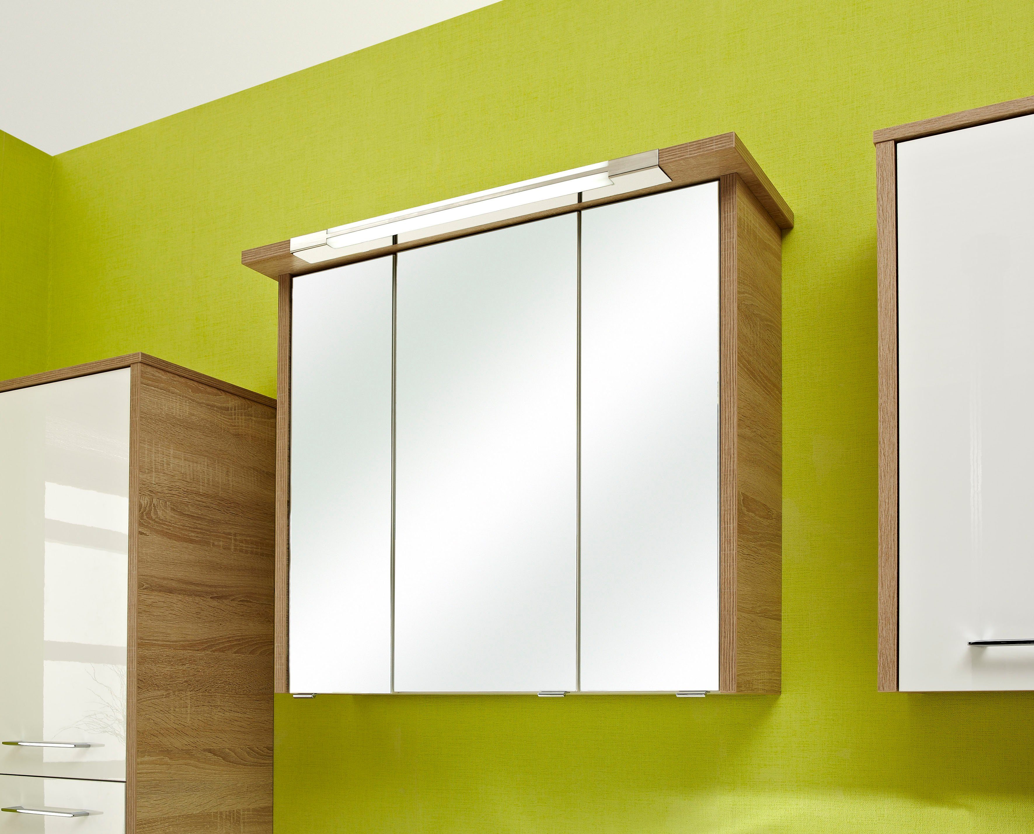 Saphir Badkamerserie Quickset 382 2-delig keramieken wastafelonderkast met led-spiegelkast (2-delig)