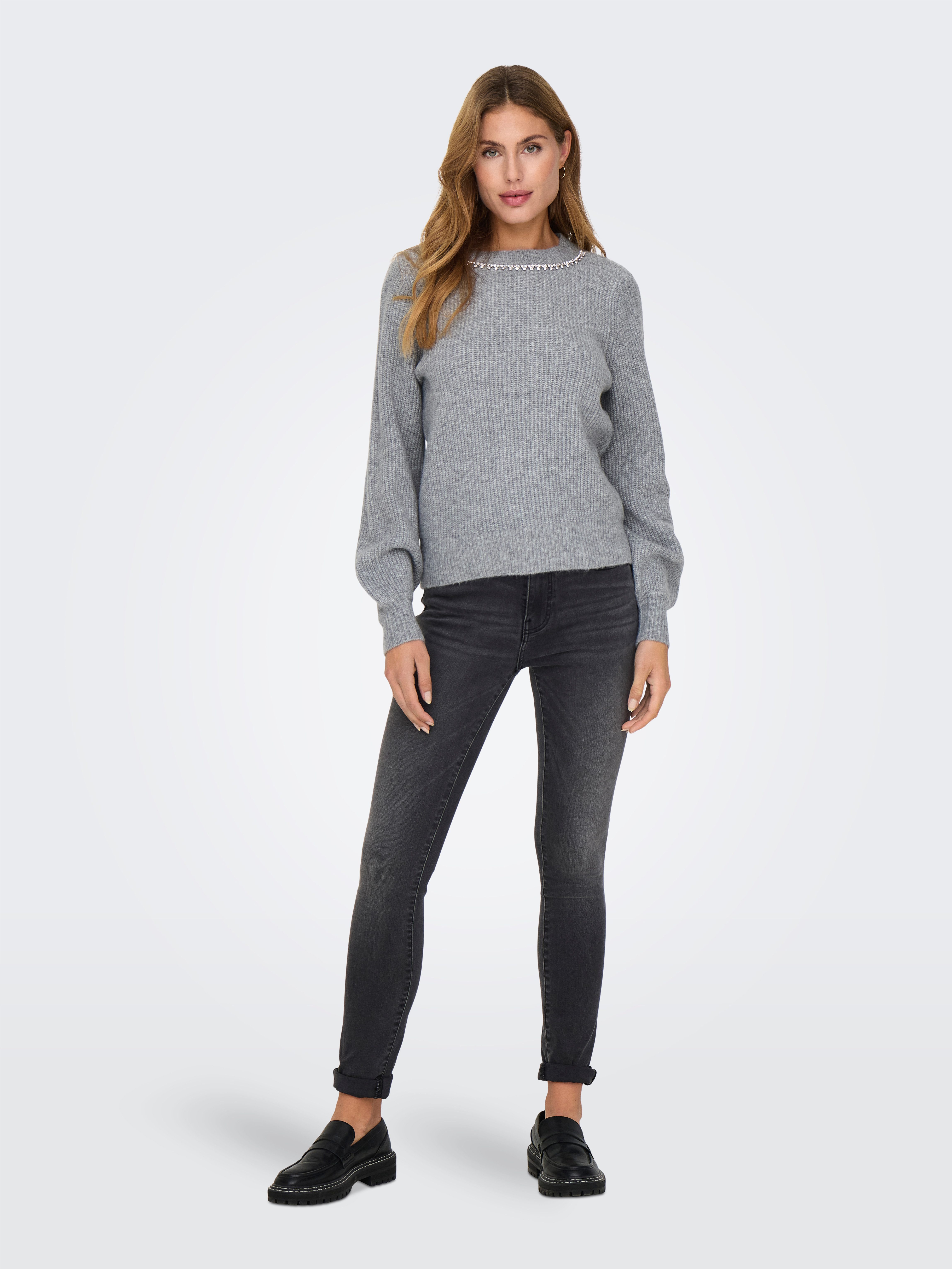 Only Trui met ronde hals ONLGAIDA LIFE LS EMB O-NECK CC KNT