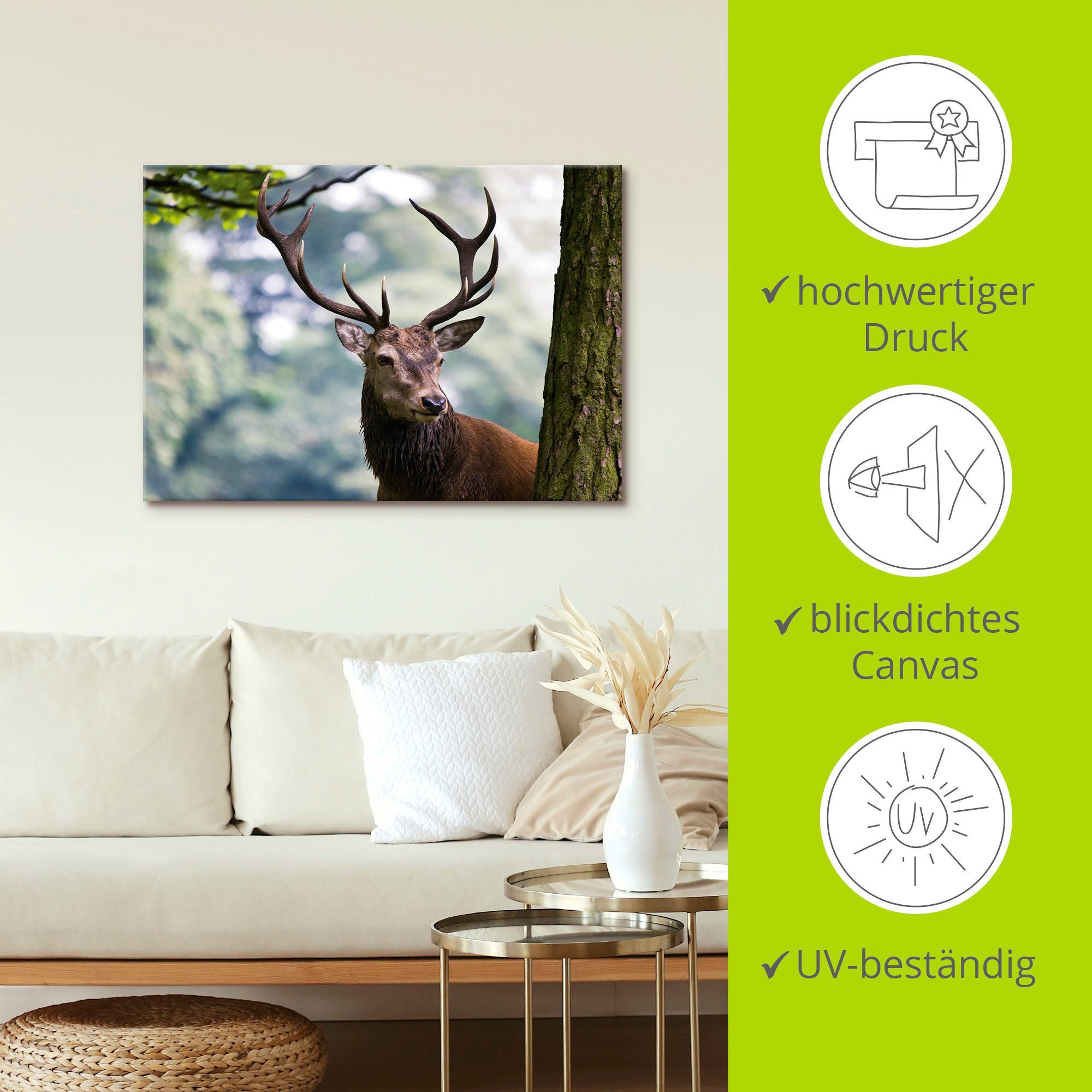Artland Artprint Edelhert als artprint van aluminium, artprint voor buiten, artprint op linnen, poster in verschillende maten. maten