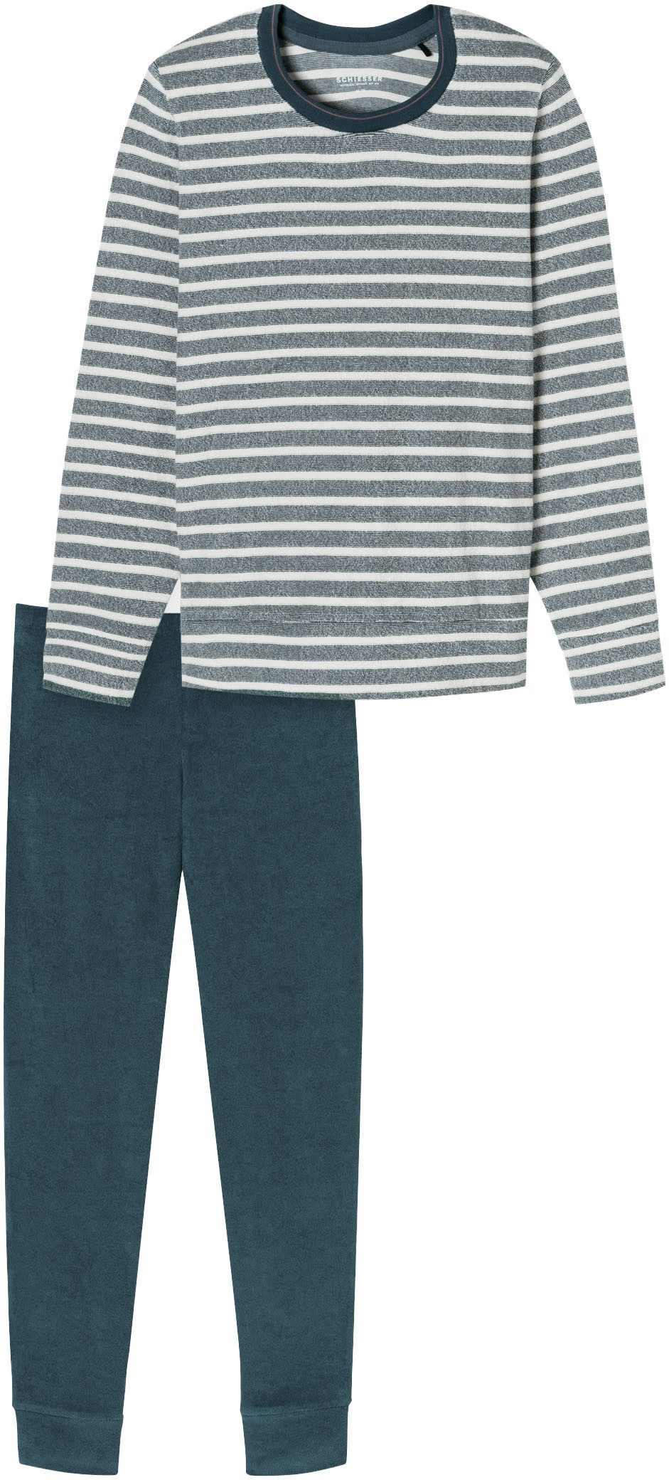 Schiesser Pyjama "Casual Essentials" met contrastbeleg bij de hals (2-delig)