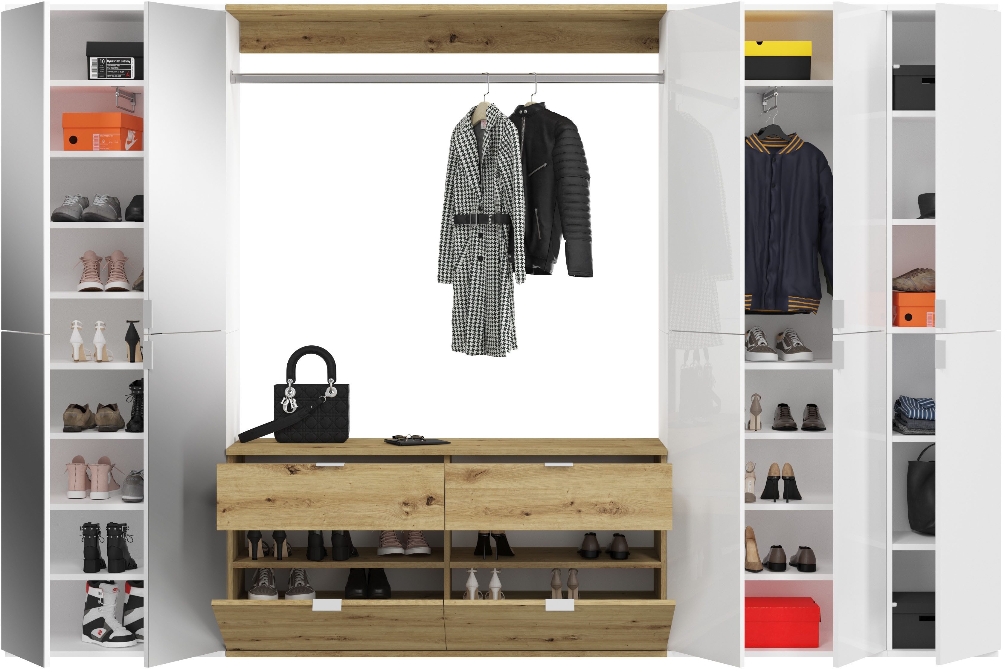 INOSIGN Halmeubelset Trondheim, Breedte 273 cm, 6-delig, bestaande uit: 3x garderobekast, 1 commode, 1 kledingstang, 1 legplank (set, 5 stuks)