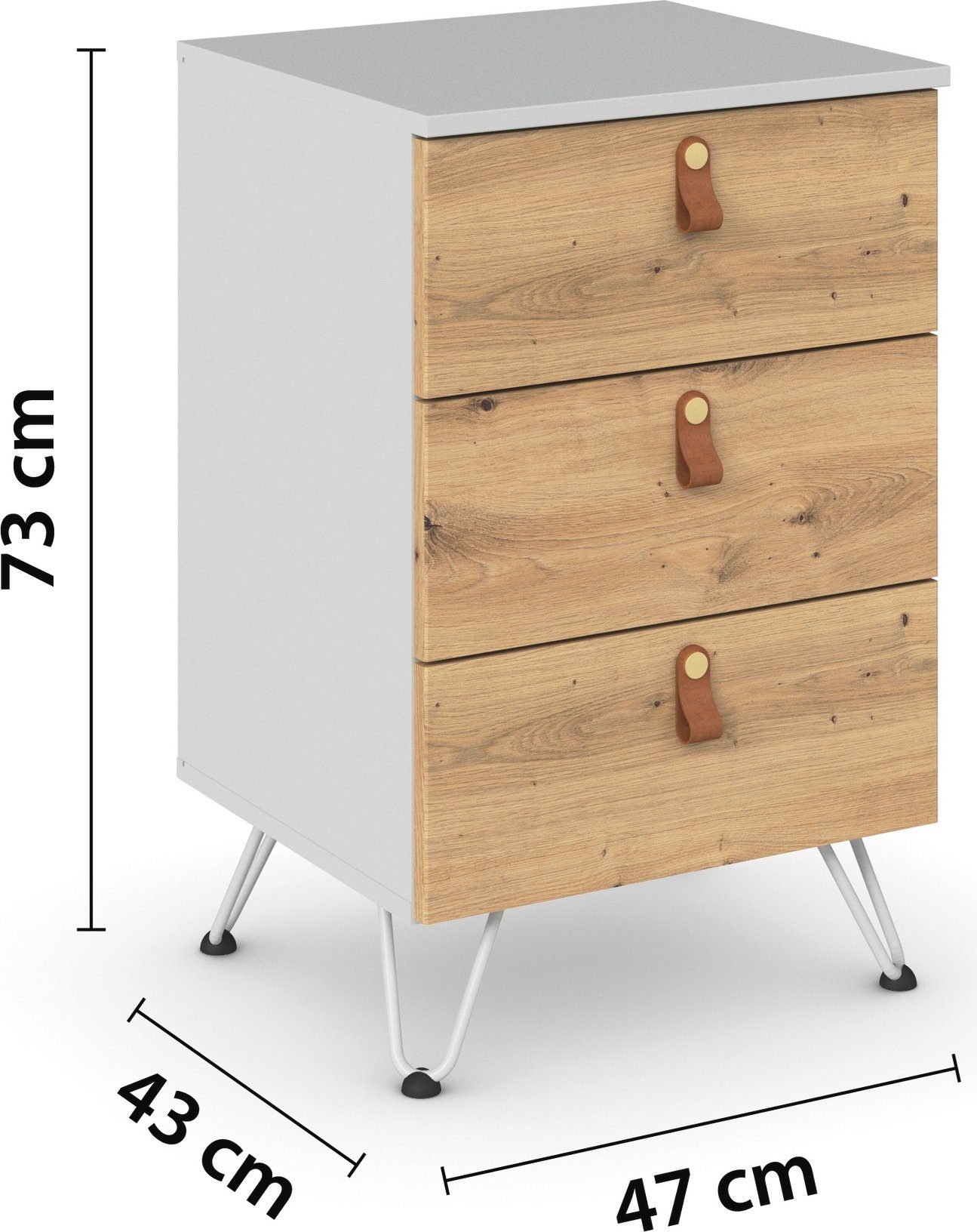 rauch Nachtkastje Homey by Aditio met handgrepen in leer, 3 lades met softclose-functie