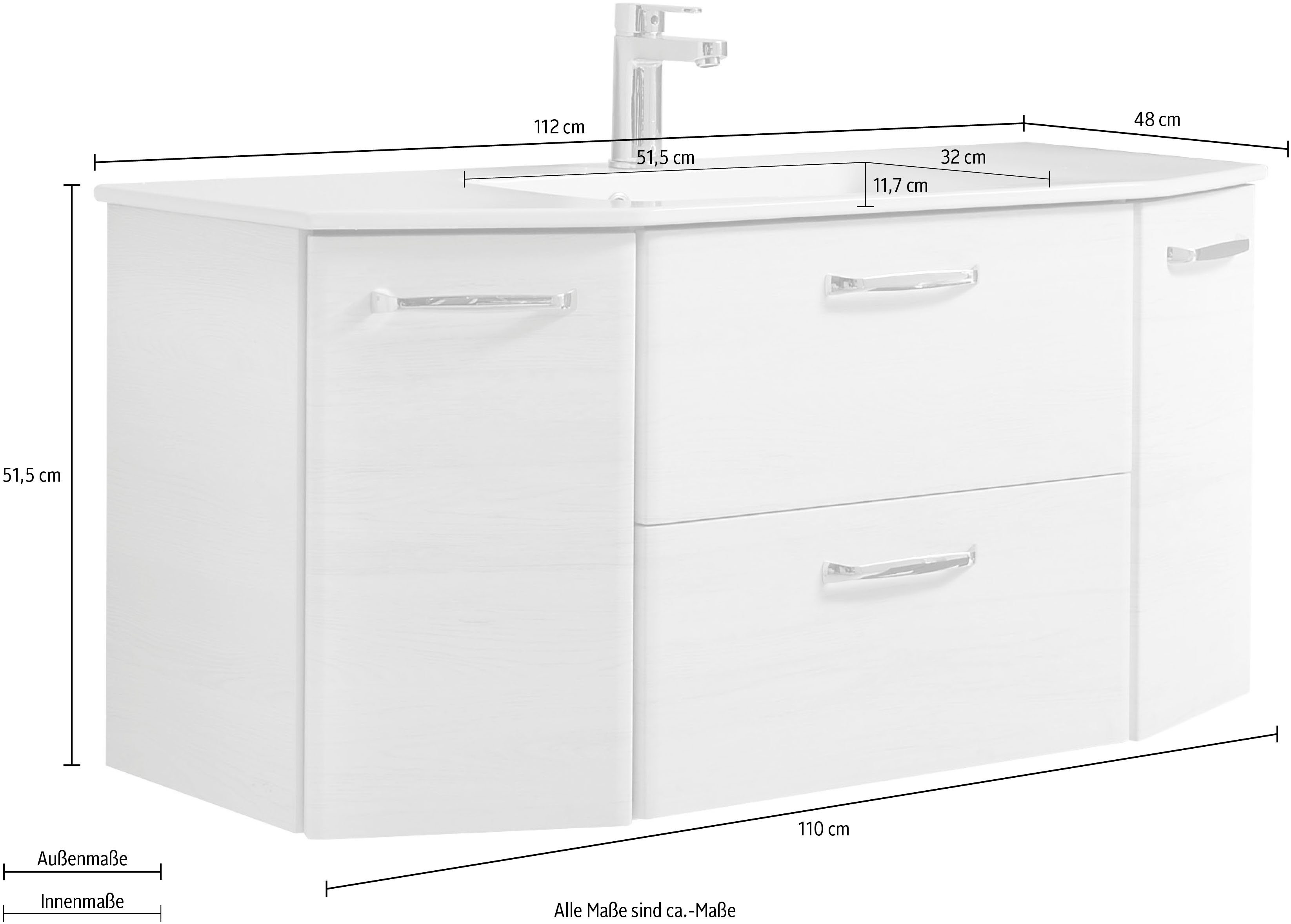 Saphir Wastafelonderkast Quickset wastafel incl. keramische wastafel, 112 cm breed, 2 deuren