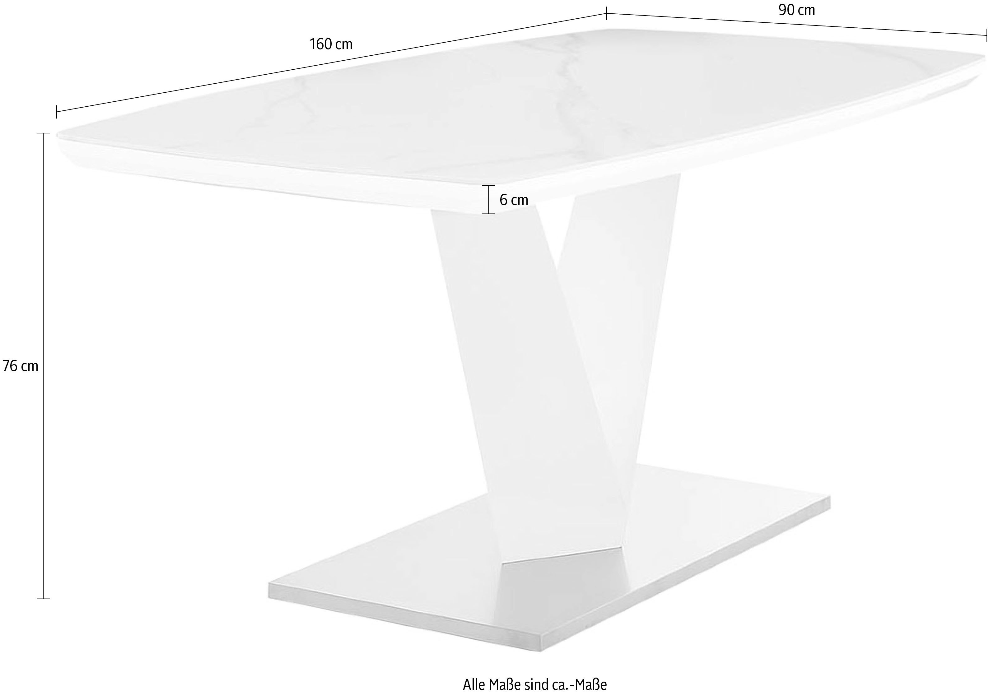 Jockenhöfer Gruppe Eettafel Norderney, 160x90cm, Bootsvorm-optiek, keramische tafelplaat in hoogglans wit
